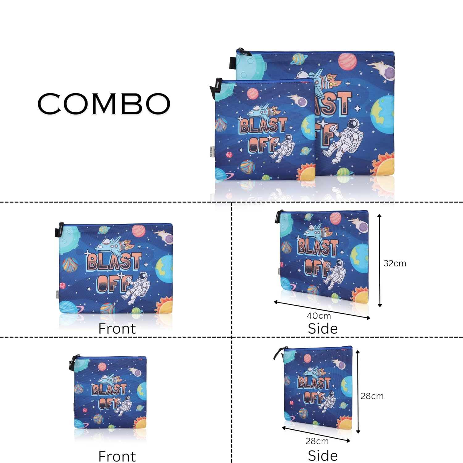 New Twin Astronaut in Space Printed Combo Folder Set Jr. | A4 & Mini Water-Resistant Folders | Cushioned, Padded, Stylish & Washable | Perfect for Documents, Gadgets, Art Supplies