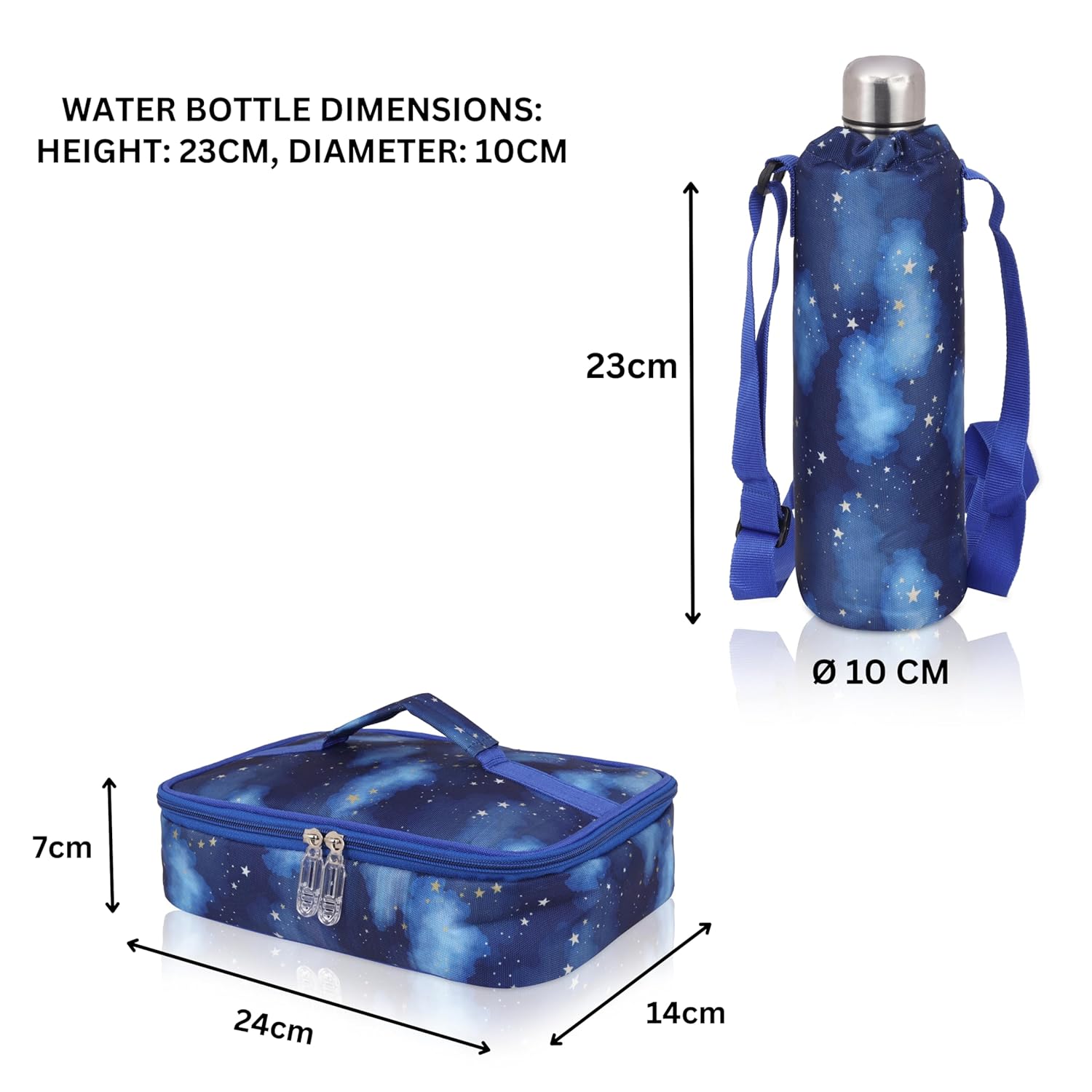 Echo Boomers Space Theme Printed Large Insulated Lunch Bag with Mesh Compartment & Water Bottle Combo - Dark Blue