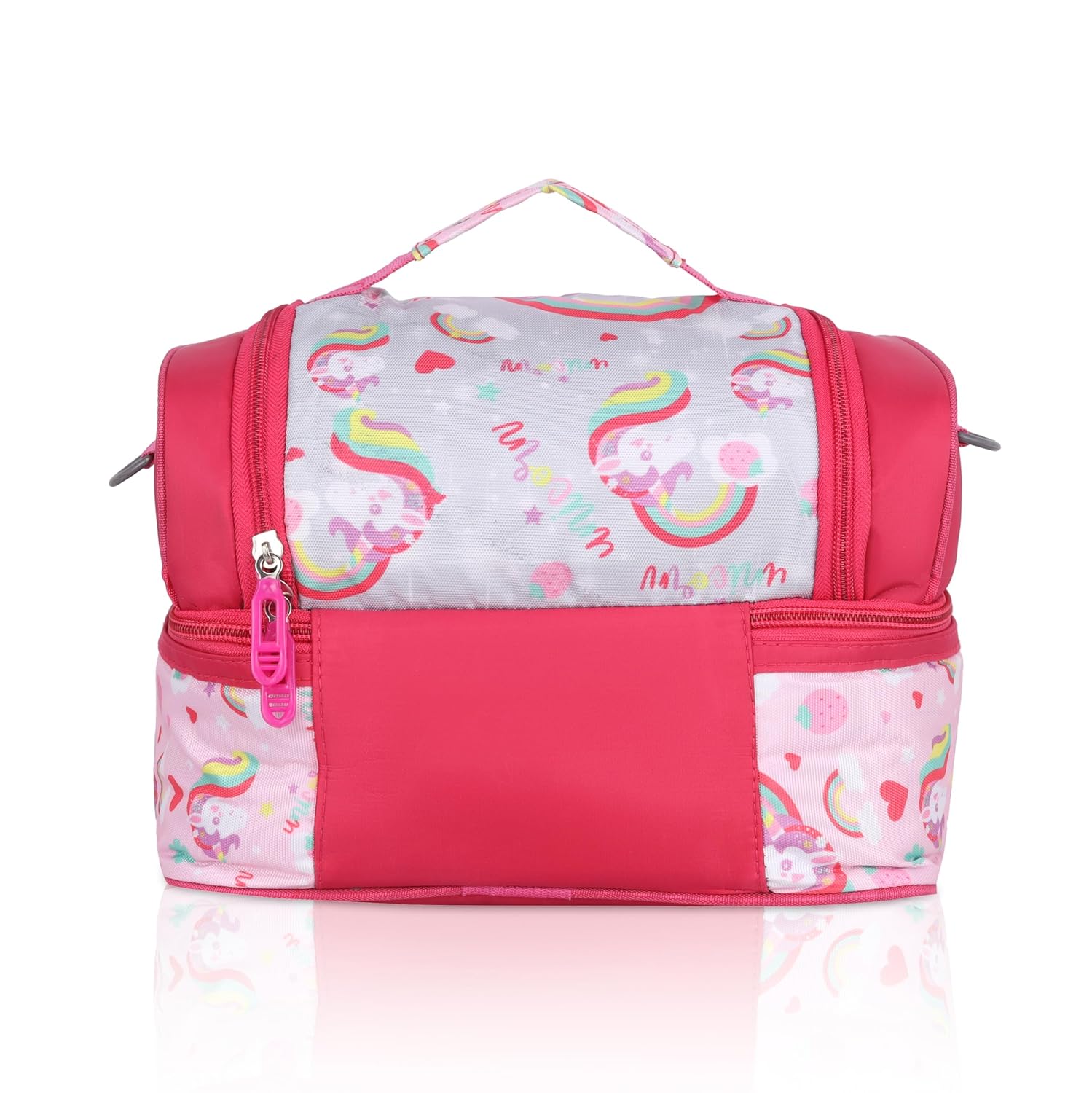 Echo Boomers Pink Unicorn Printed Double Layer Insulated Tiffin Lunch Bag with Detachable Strap