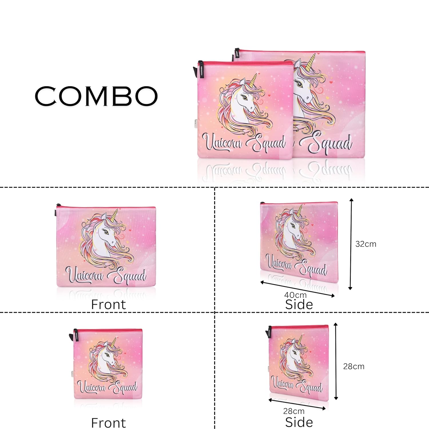 Echo Boomers Pink Unicorn Printed Twin Folder Set | Padded & Waterproof | A4 Document Holder & Tablet Sleeve | Stylish & Protective