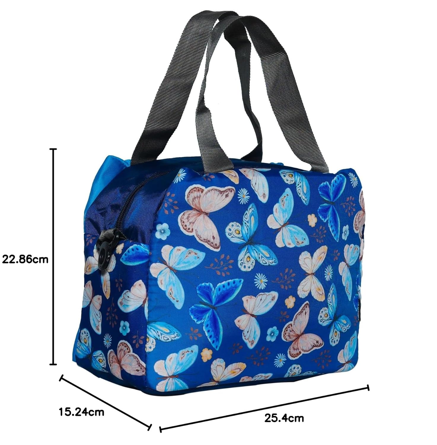 Echo Boomers Butterfly Printed Double Layer Insulated Tiffin Lunch Bag with Multi Zipper Pockets