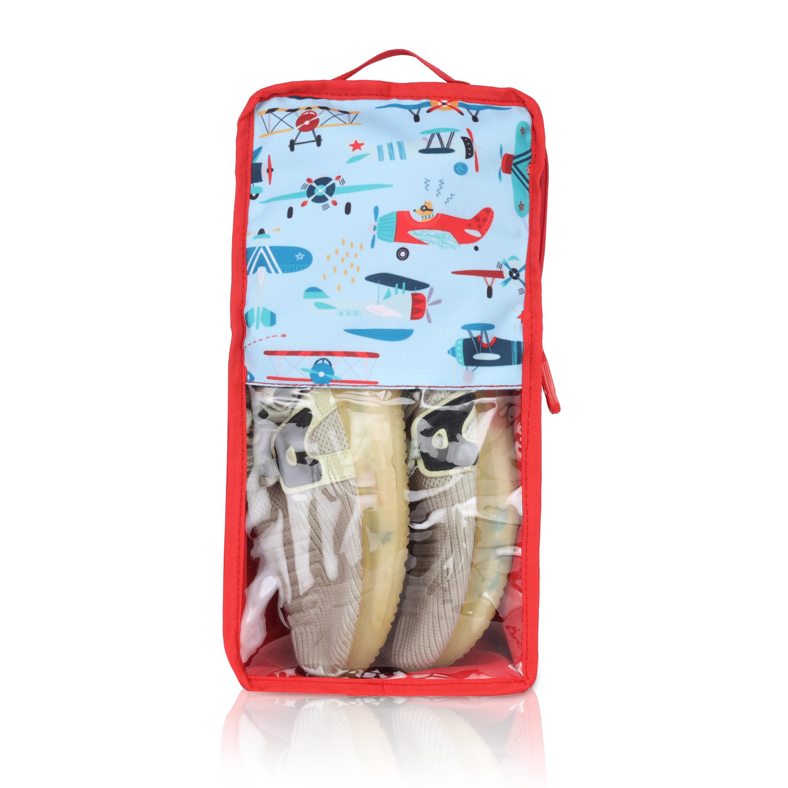Echo Boomers Time to Fly 4-Piece Travel Organizer Set | Travel accessories - Red and Sky Blue Packing Cubes with Rocket and Airplane Print