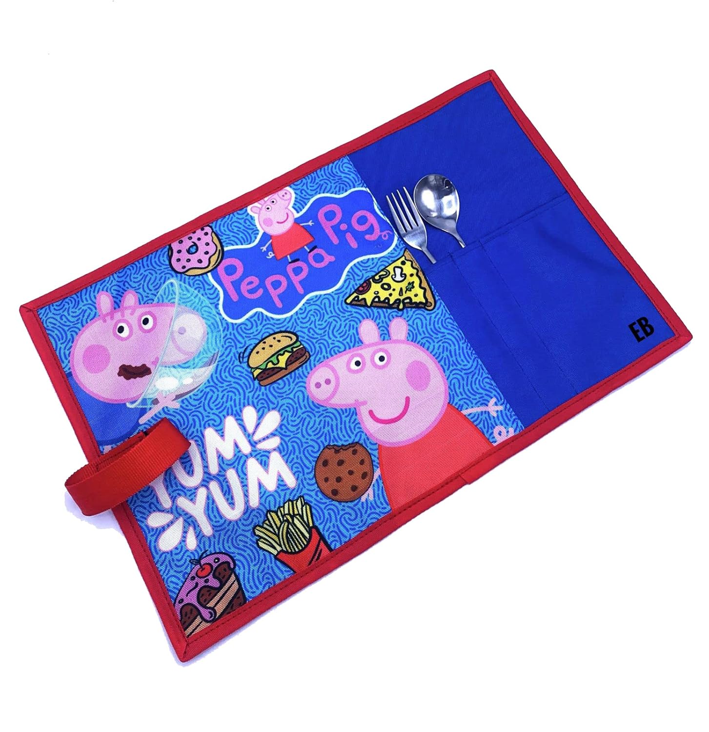 Echo Boomers Peppa Pig Printed Insulated Lunch Bag & Rolled Dinning TableMat Combo, Tiffin and Food Storage Bag for Work, Students, Office, Picnic, College & School with Multiple Zipper Pockets Red