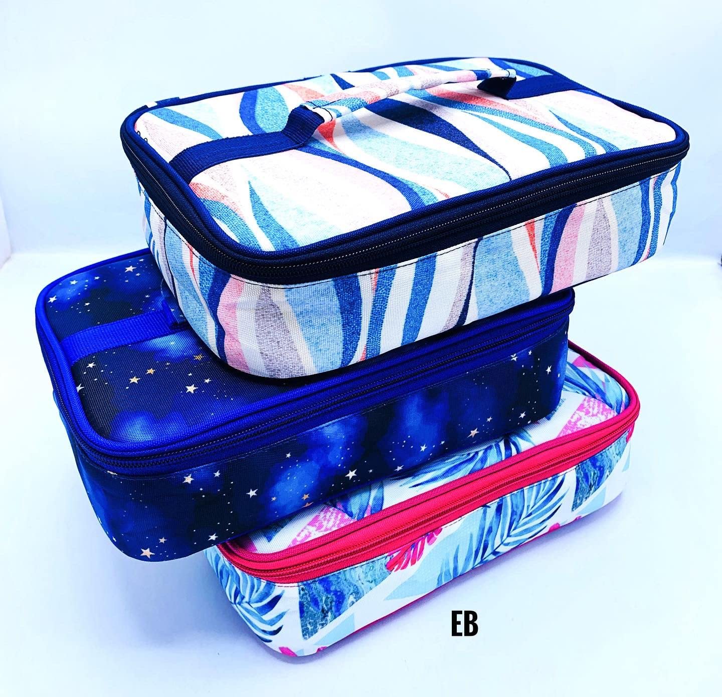 Echo Boomers Blue Colour Printed Insulated Tiffin Bento Lunch Large Bag with Multi Zipper Pockets