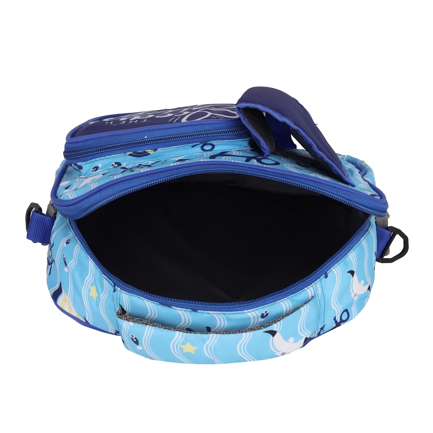 Echo Boomers Blue Ocean Print Insulated Tiffin Lunch Bags for Kids with Multi Zipper Pockets