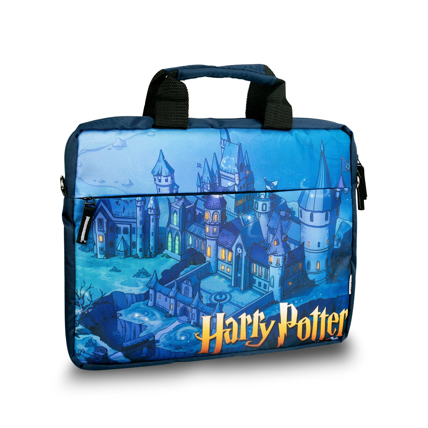 Echo Boomers Harry Potter Printed Blue Colour Multi Pocket Sling Laptop Bag with Detachable Strap