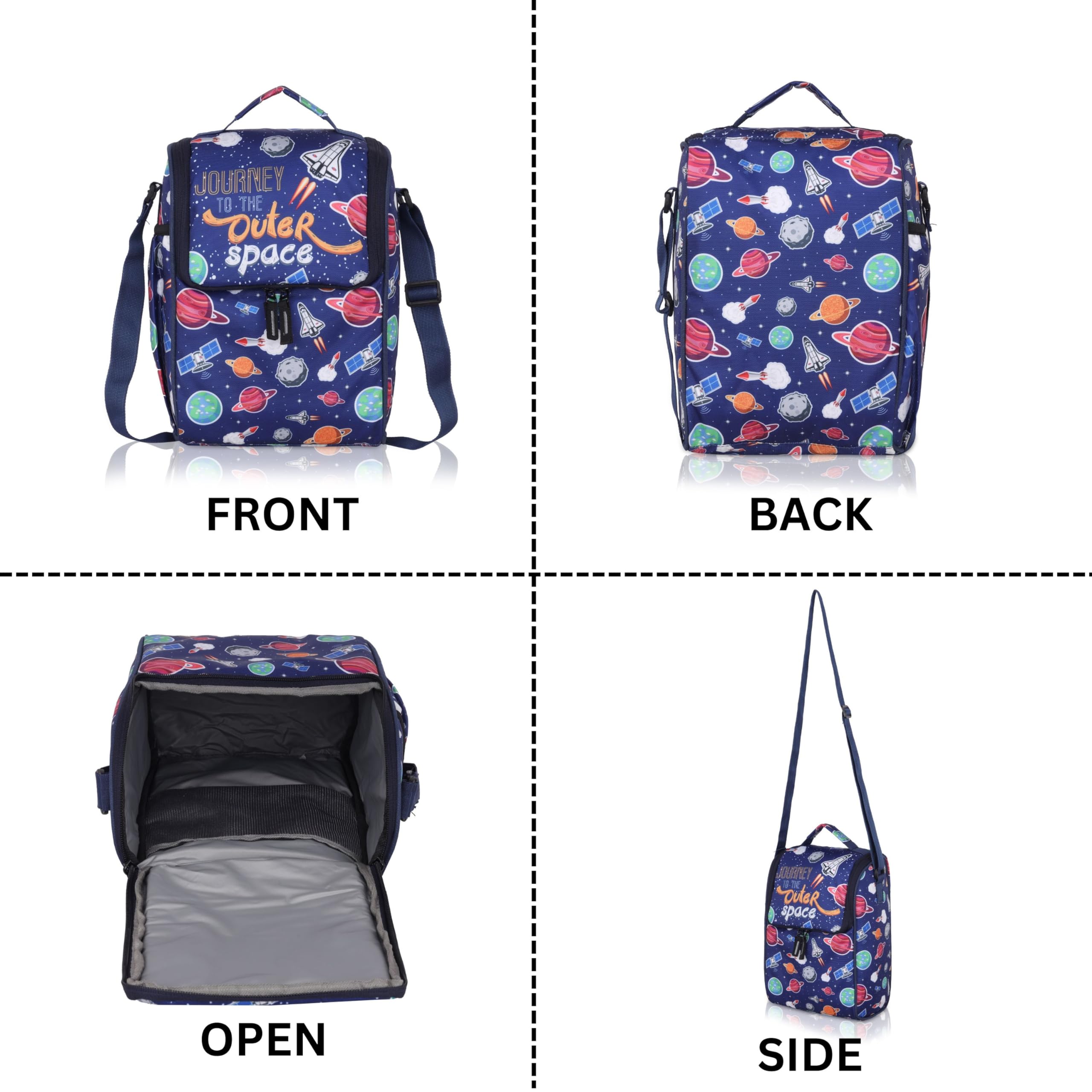 Echo Boomers Space Explorer Lunch Bag for Kids | Blue Tiffin Bag with Strap | Outer Space Theme | Ideal for Picnics and School