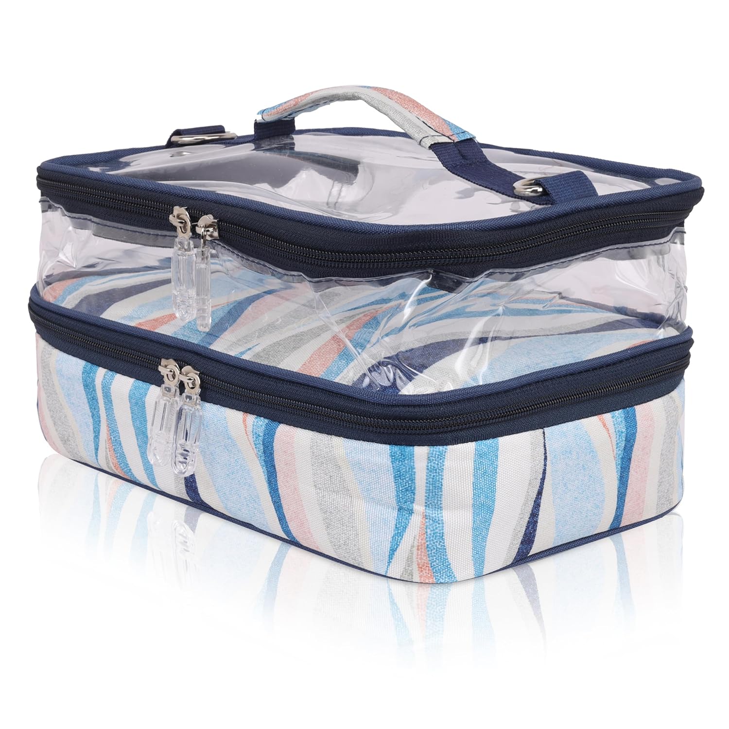 Echo Boomers Stripes Printed Large Double-Decker Insulated Lunch Bag with Multi-Zipper Pockets