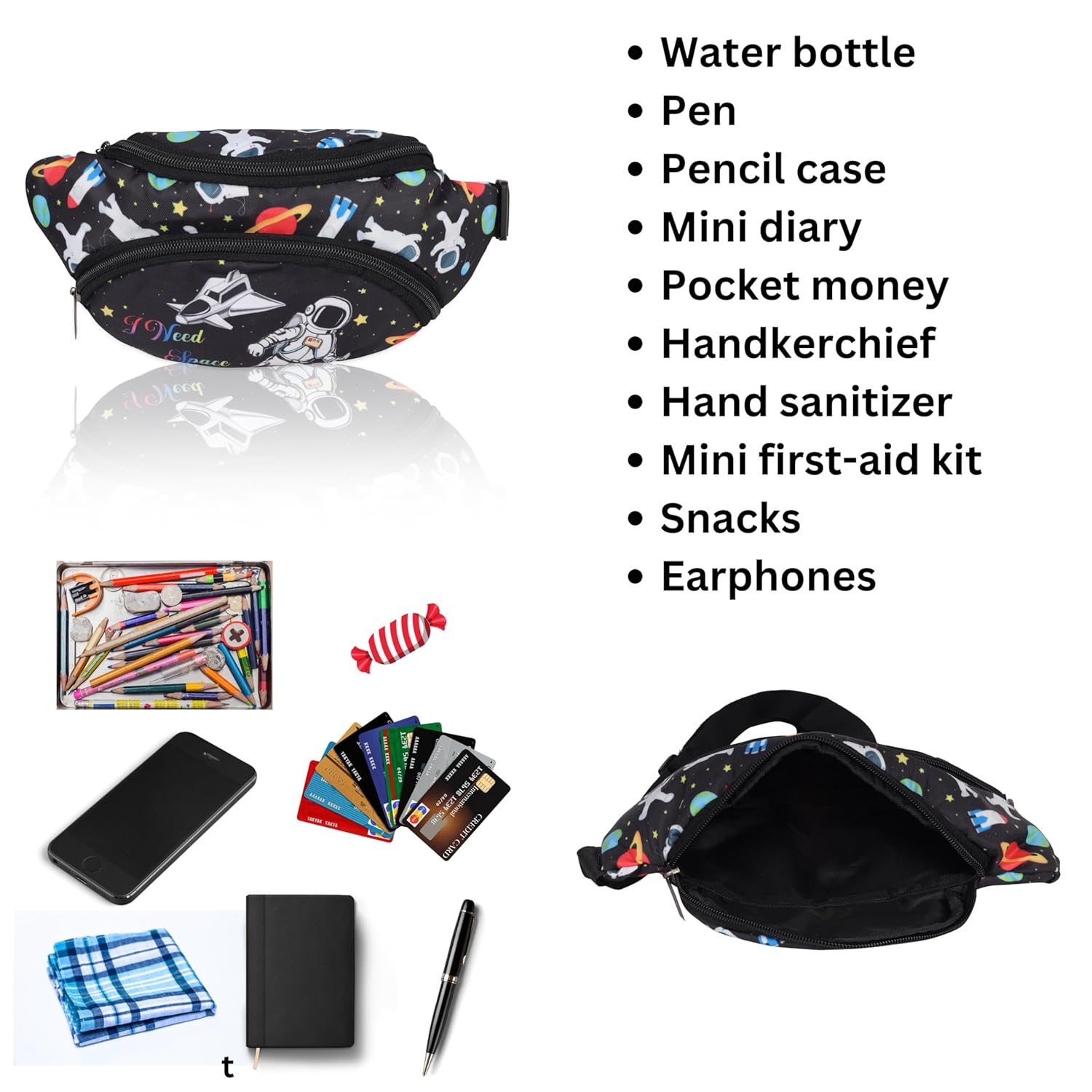 Echo Boomers Space Print Waist Bag – Multi-Purpose Belt Bag, Hip Bag, Crossbody Travel Pouch for Men, Women, Kids – Stylish, Lightweight, and Durable Waist Pack for Travel, Sports, Hiking