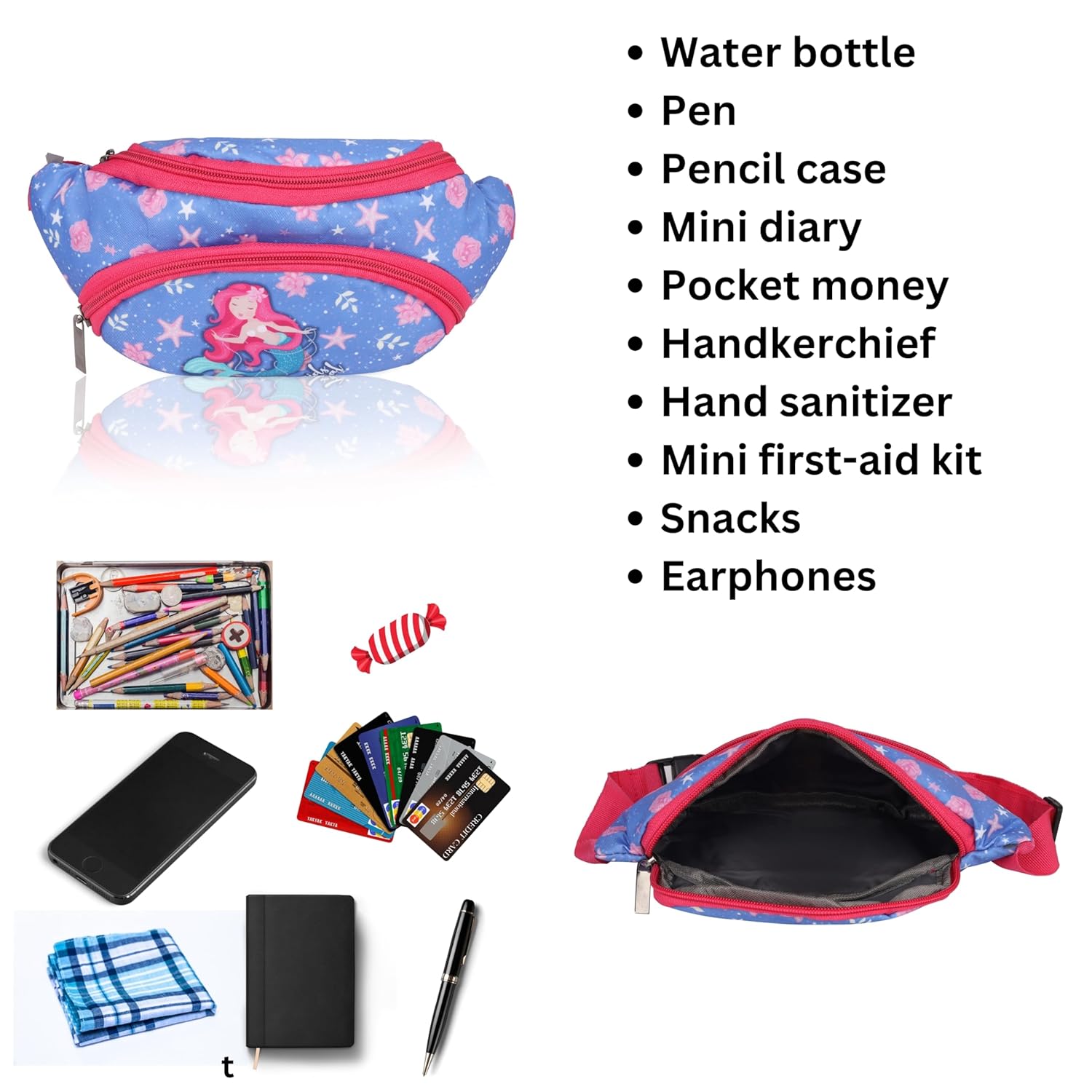 Echo Boomers Blue Mermaid Print Kids Waist Hip Pouch Bag Pack