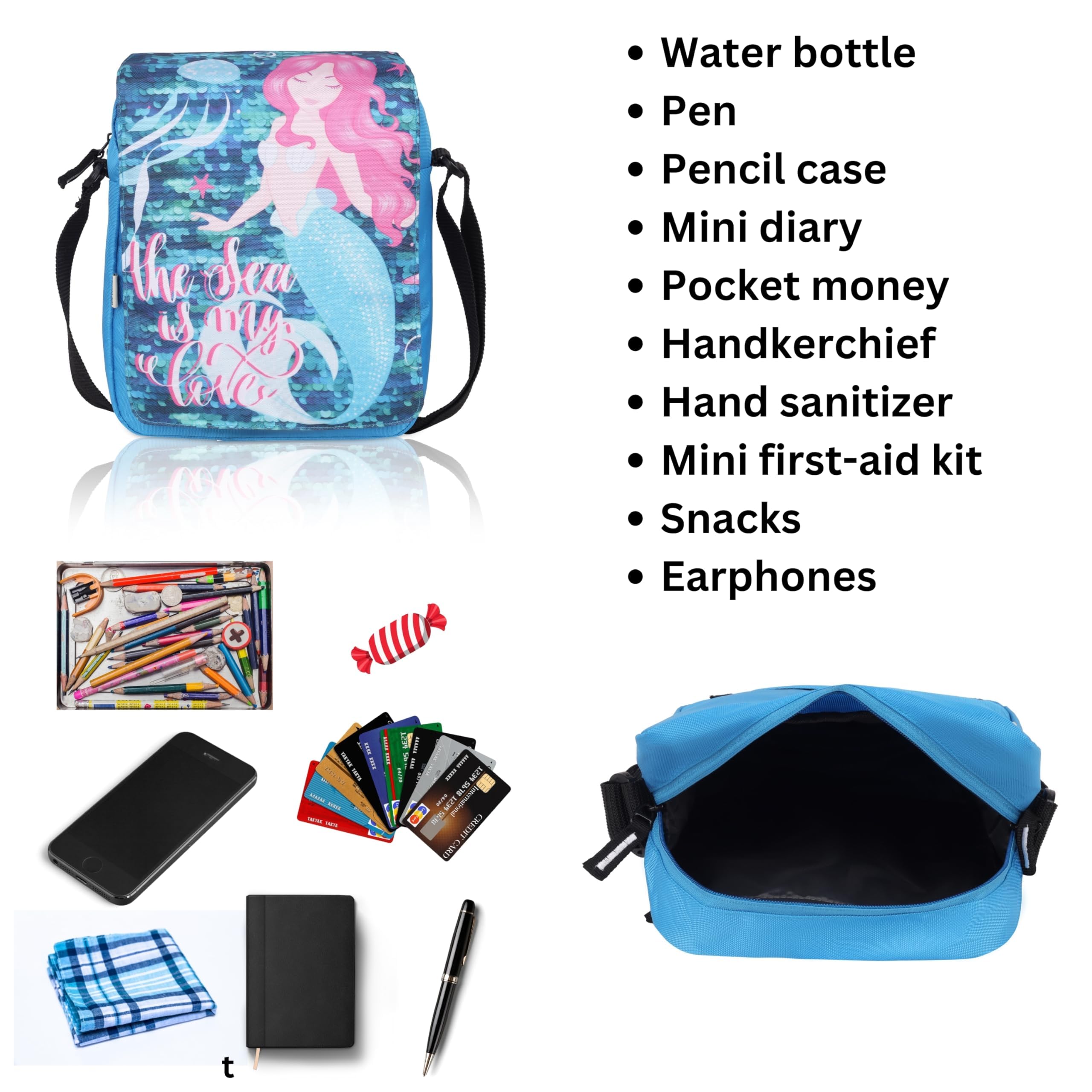 Echo Boomers Mermaid Printed Multi-Functional Messenger Sling Bag | Versatile Everyday Bag | Adjustable Shoulder Strap | Water-Resistant | Anti-Theft Design | Compact & Lightweight