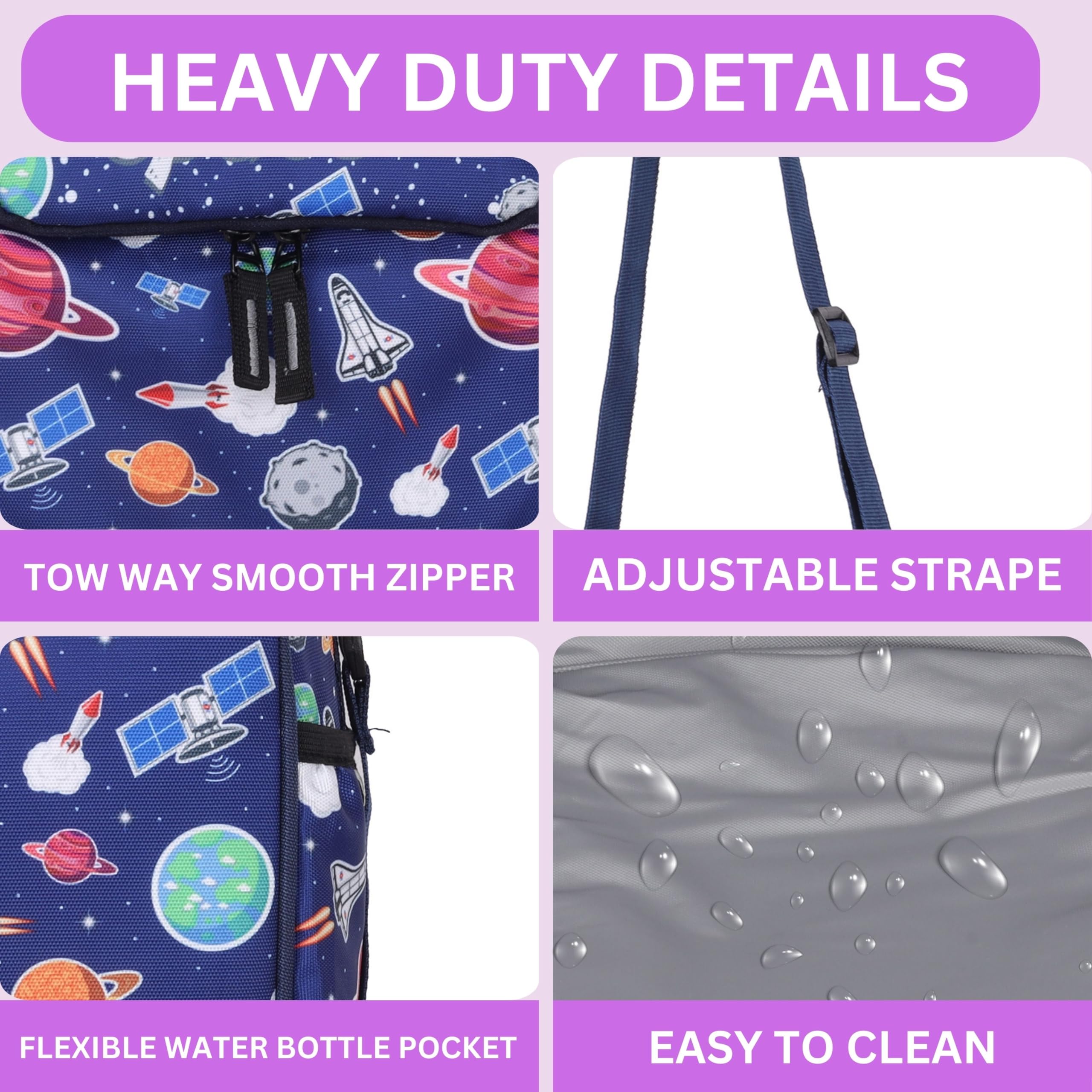 Echo Boomers Space Explorer Lunch Bag for Kids | Blue Tiffin Bag with Strap | Outer Space Theme | Ideal for Picnics and School