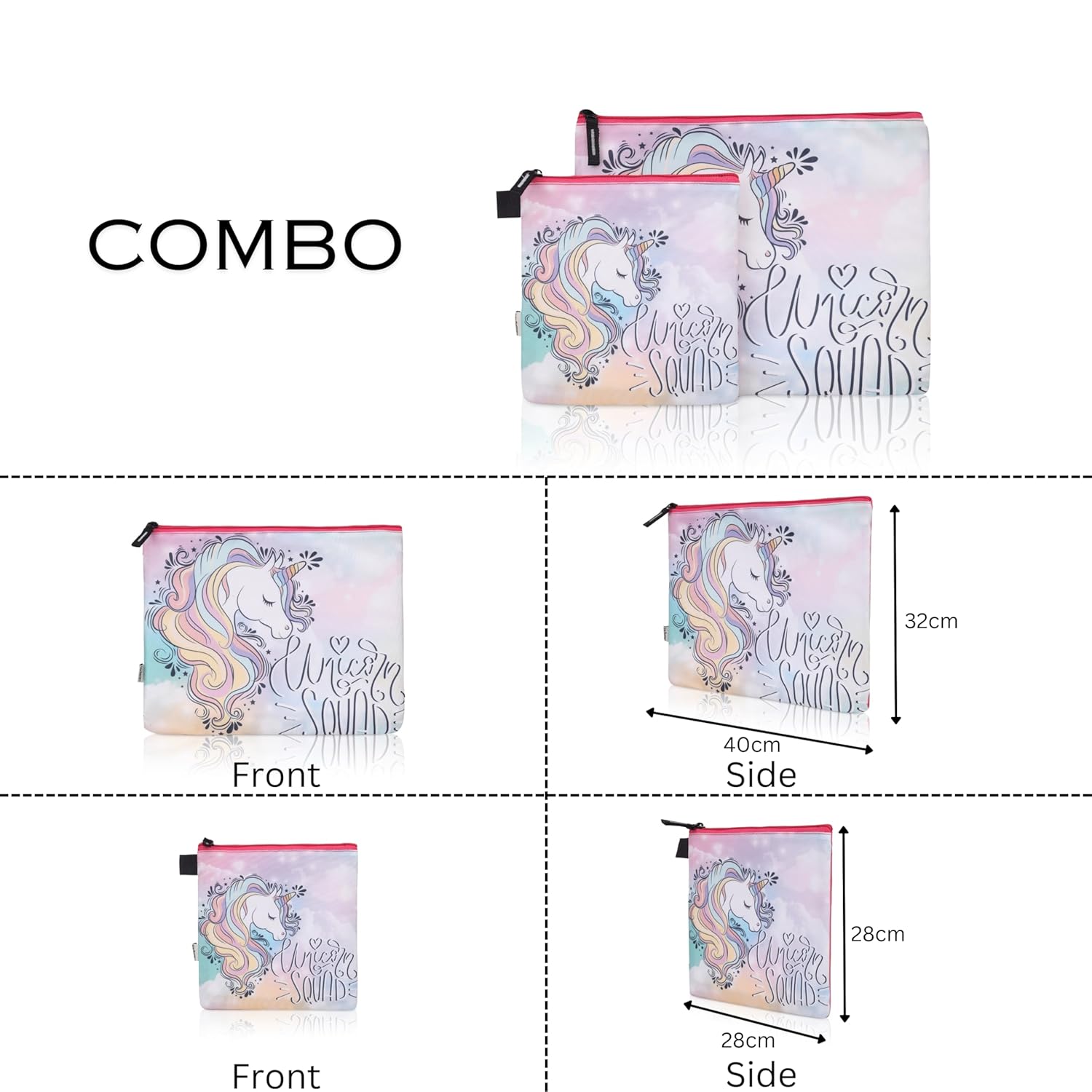 New Twin Unicorn Squad Printed Combo Folder Set Jr. | A4 & Mini Water-Resistant Folders | Cushioned, Padded, Stylish & Washable | Perfect for Documents, Gadgets, Art Supplies.