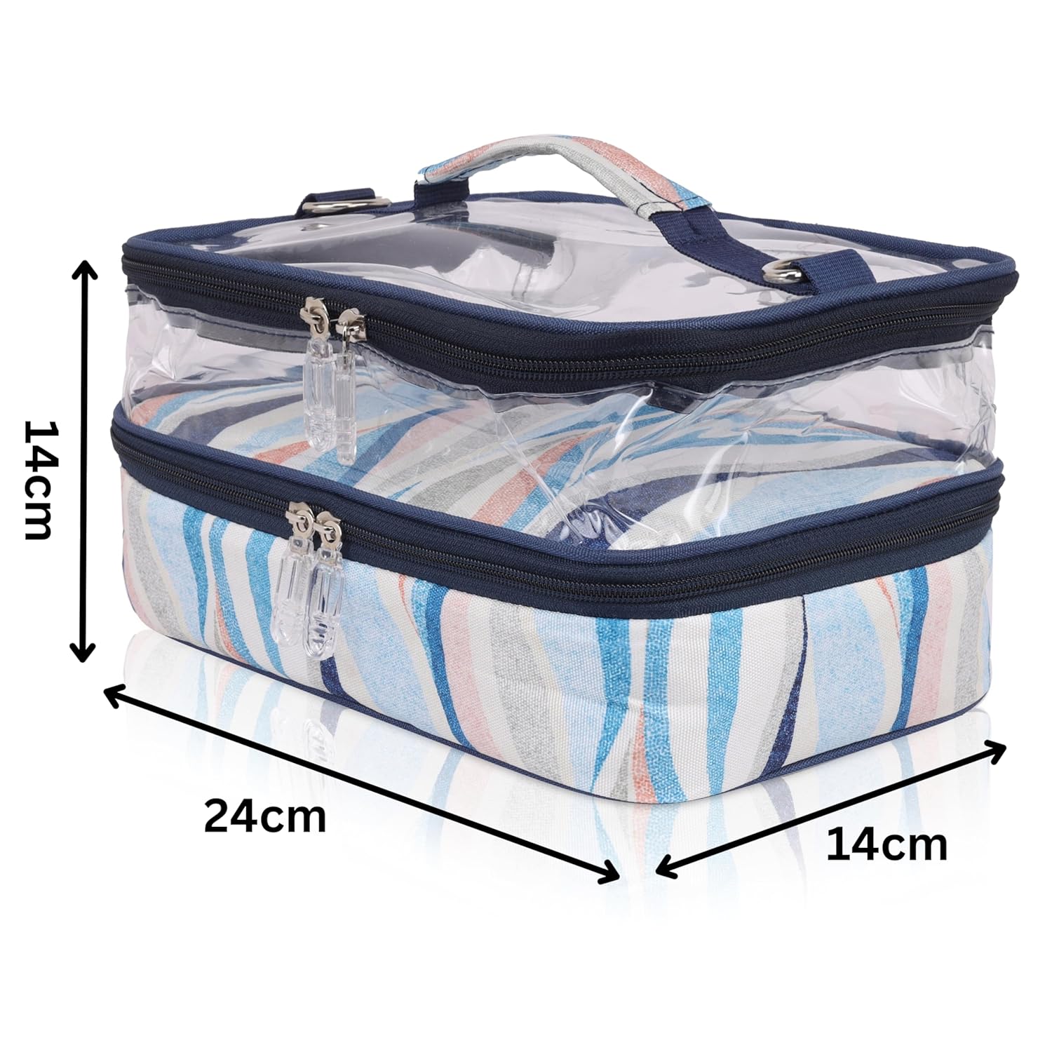 Echo Boomers Stripes Printed Large Double-Decker Insulated Lunch Bag with Multi-Zipper Pockets