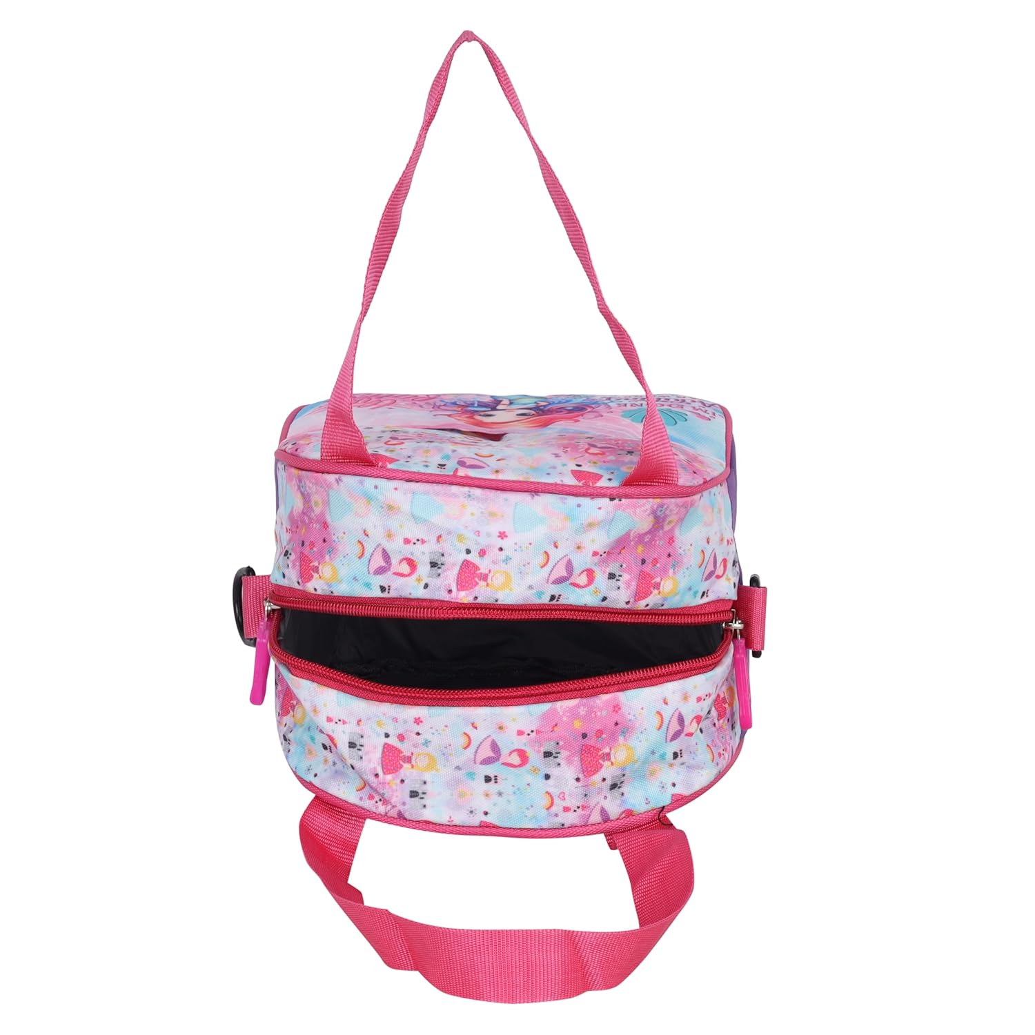 Echo Boomers Unicorn Printed Double Insulated Tiffin Lunch Bag with Multi Zipper Pockets - Pink