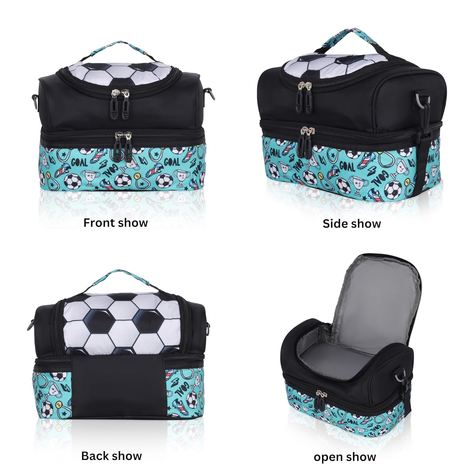 Echo Boomers Black Ball Printed Double Layer Insulated Tiffin Lunch Bag with Detachable Strap