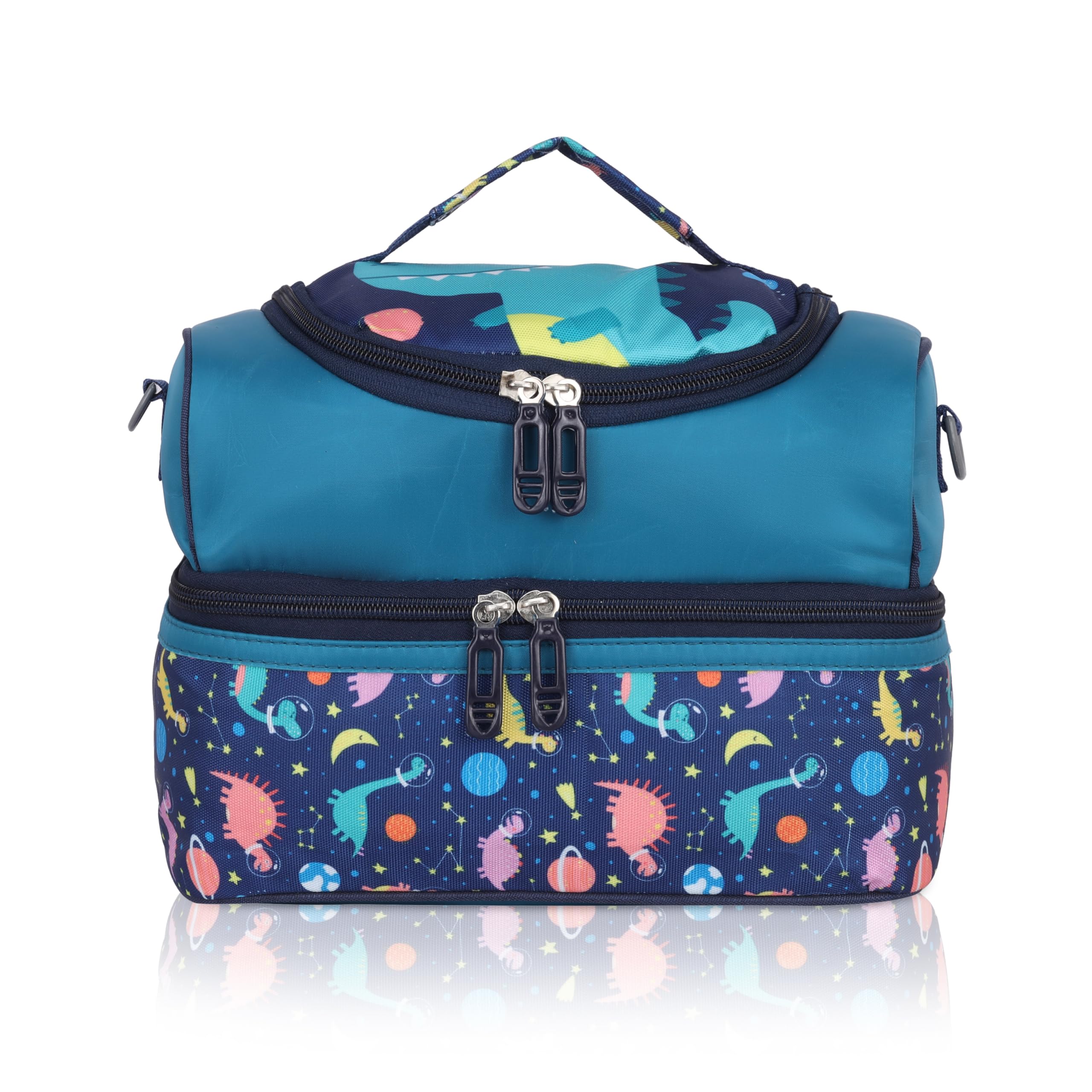 Echo Boomers Blue Space Printed Double Layer Insulated Tiffin Lunch Bag with Detachable Strap