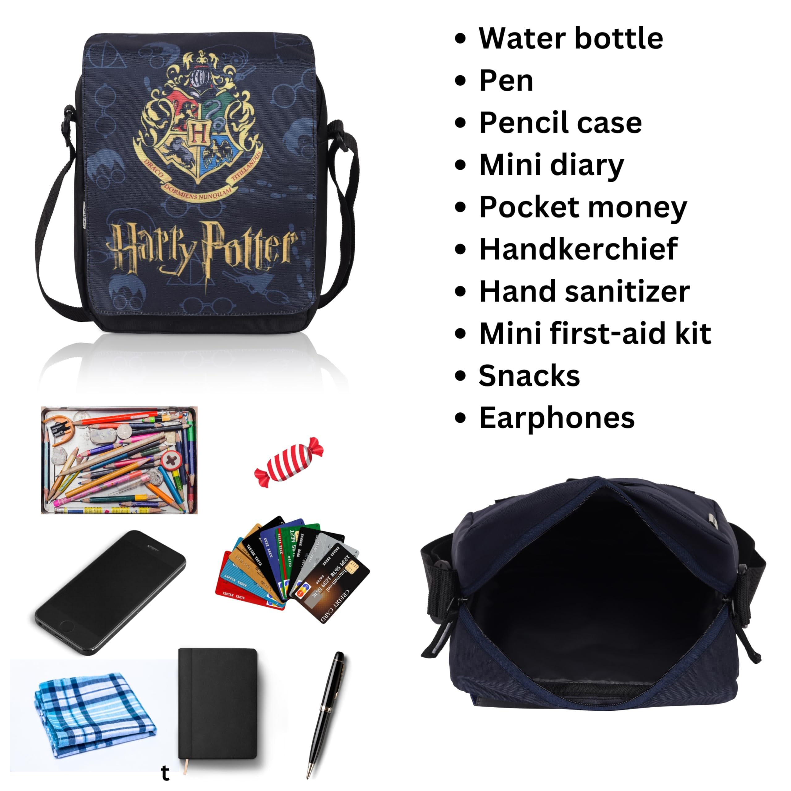 Echo Boomers Harry Potter Print Adjustable Shoulder Strap | Water-Resistant | Anti-Theft Design | Compact & Lightweight Sling