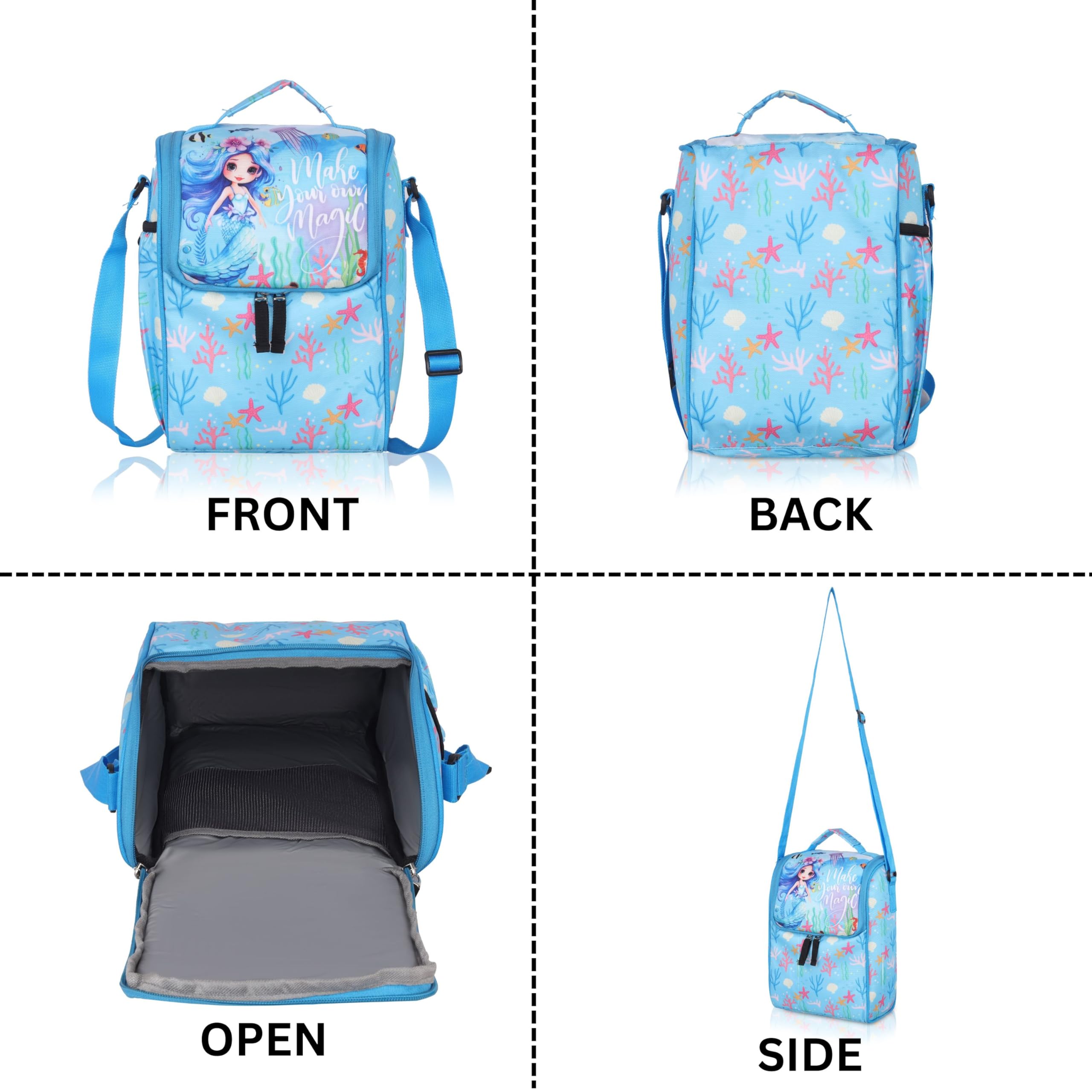 Echo Boomers Mermaid Sky Blue Lunch Bag for Kids | Tiffin Bag with Strap | Mermaid Theme | Ideal for Picnics and School