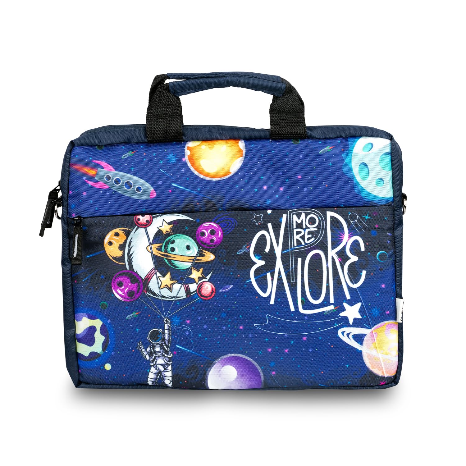 Echo Boomers Space Printed Blue Colour Multi Pocket Sling Laptop Bag with Detachable Strap