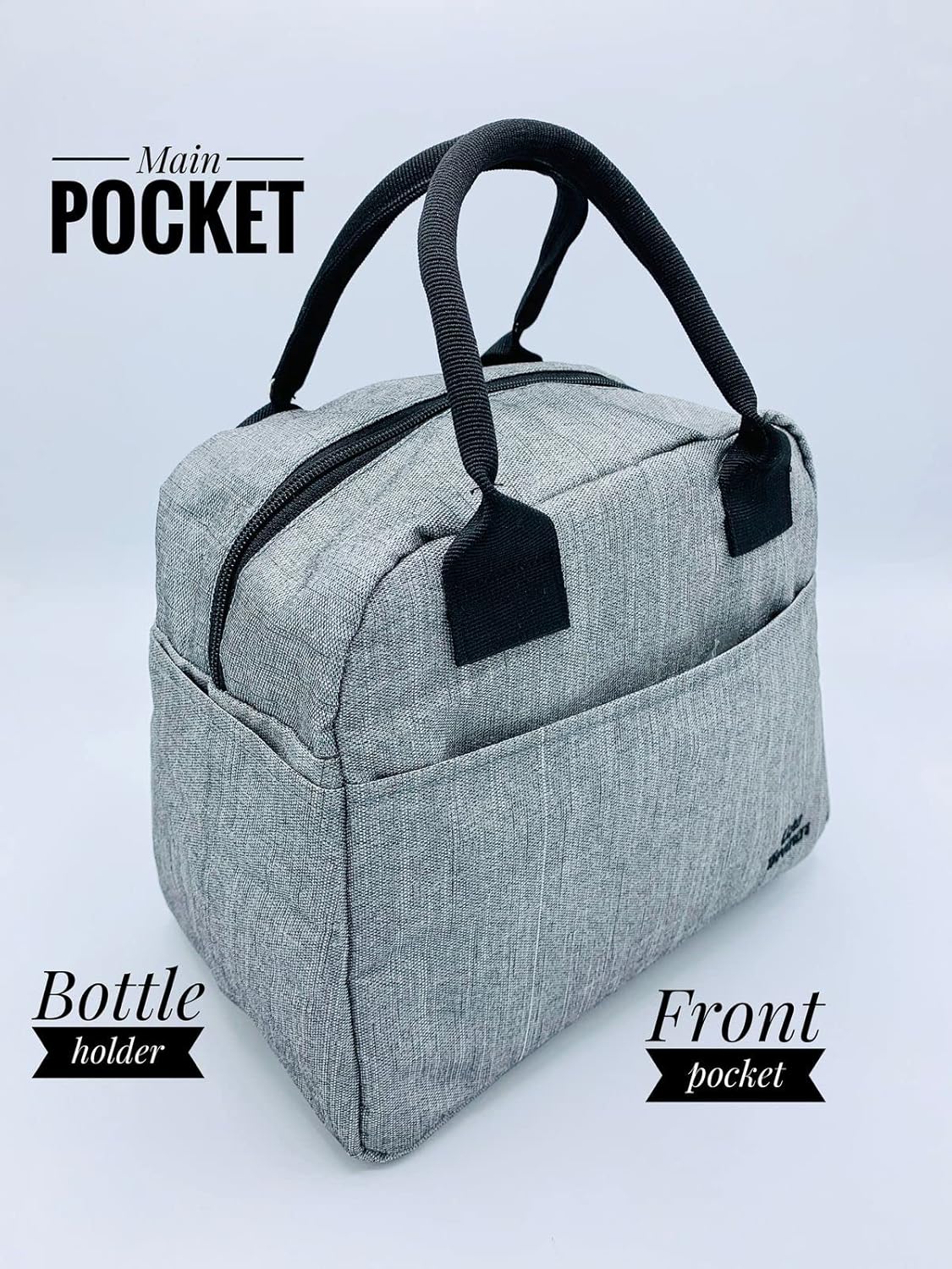 Echo Boomers Silver Colour Solid Textured Insulated Tiffin Lunch Bag with Multi Zipper Pockets