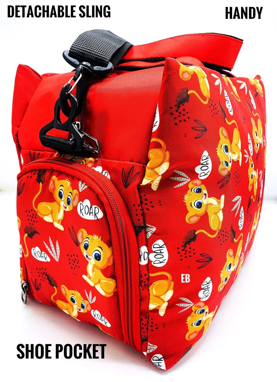 Echo Boomers Red Simba Printed Travel Duffle Bag | Multipurpose Sling Bag with Separate Shoe & Laundry Compartment | Perfect for Kids, Men & Women | Lightweight, Durable, & Stylish Travel Companion