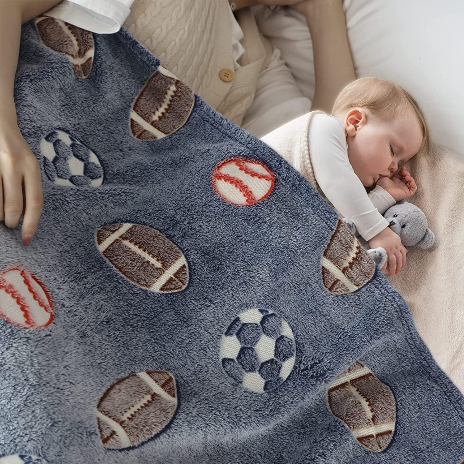 Echo Boomers Sports Glow in The Dark Blanket Printed Blankets for Kids, Light Weight Soft Cozy All Season Blankets for Baby Boys & Girls Pack of 1 Grey Star-Big (60x80 inches)