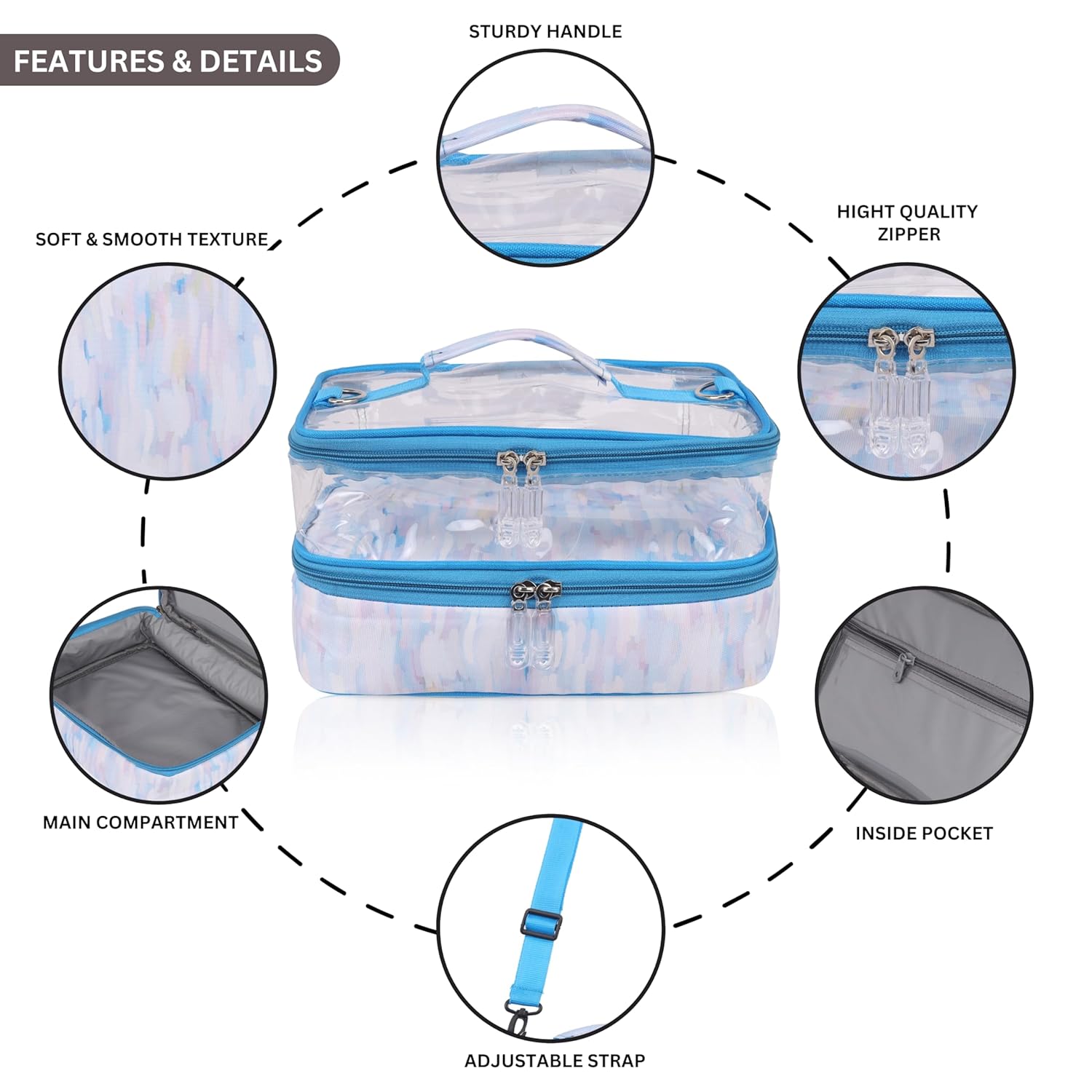 Echo Boomers Solid Large Double-Decker Insulated Lunch Bag with Multi-Compartment Zipper Pockets