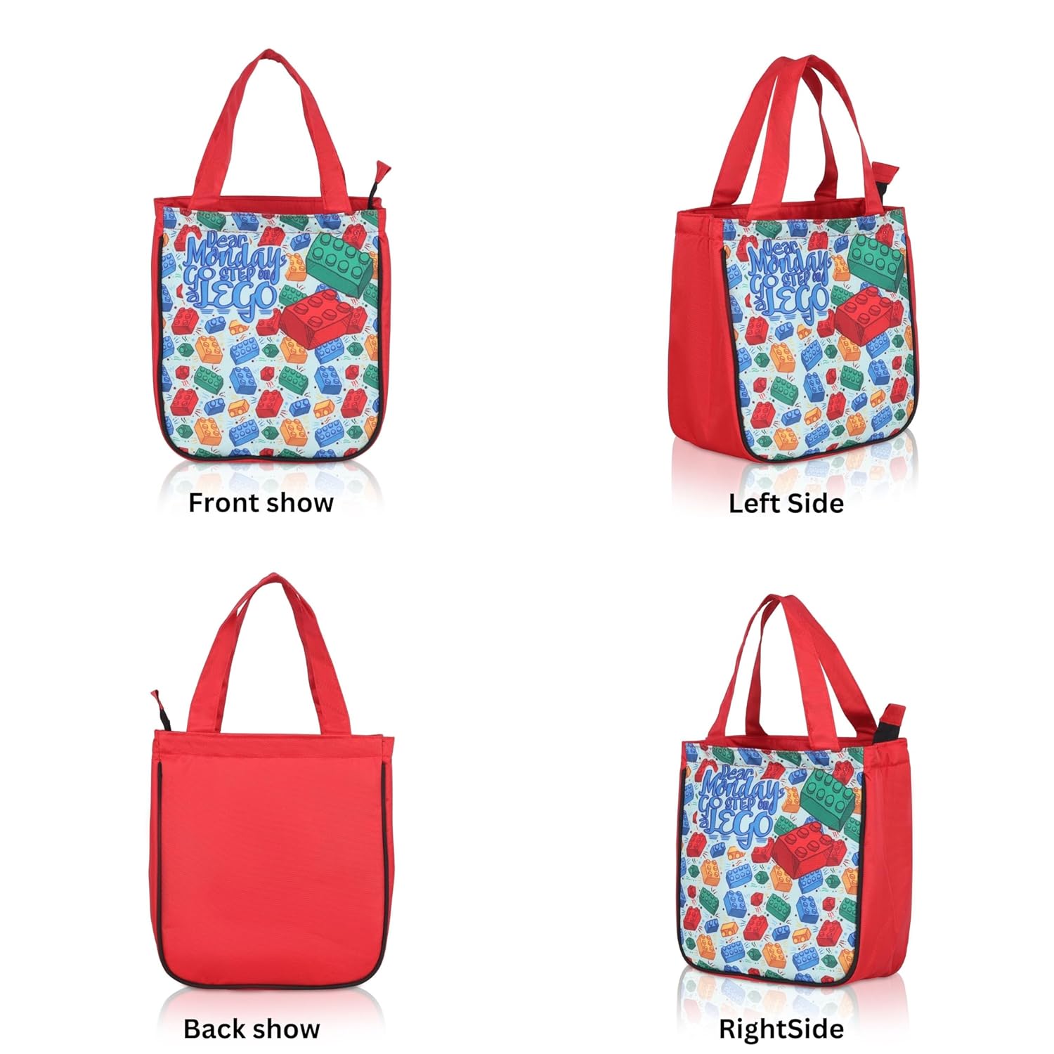 Echo Boomers Red Lego Printed Lunch Bag- Insulated, Spacious & Stylish for School, Work, or Outings