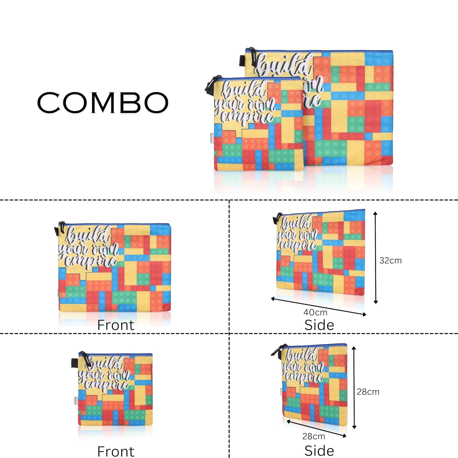 New Twin Puzzle Printed Combo Folder Set Jr. | A4 & Mini Water-Resistant Folders | Cushioned, Padded, Stylish & Washable | Perfect for Documents, Gadgets, Art Supplies, Travel & Kids Accessories