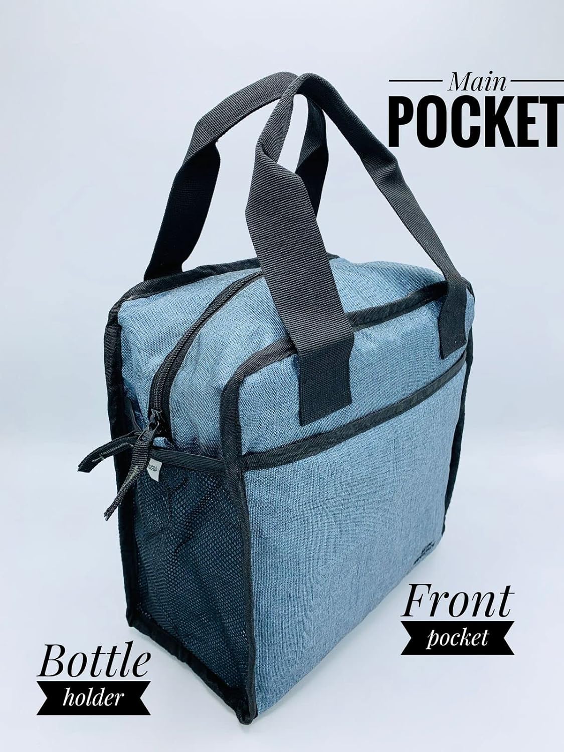 Echo Boomers Blue Colour Solid Border Textured Insulated Tiffin Lunch Bag with Multi Zipper Pockets