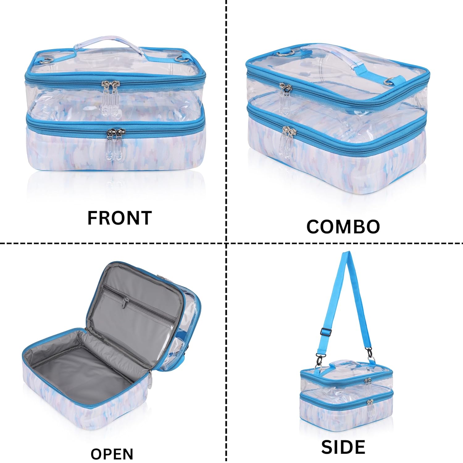 Echo Boomers Solid Large Double-Decker Insulated Lunch Bag with Multi-Compartment Zipper Pockets