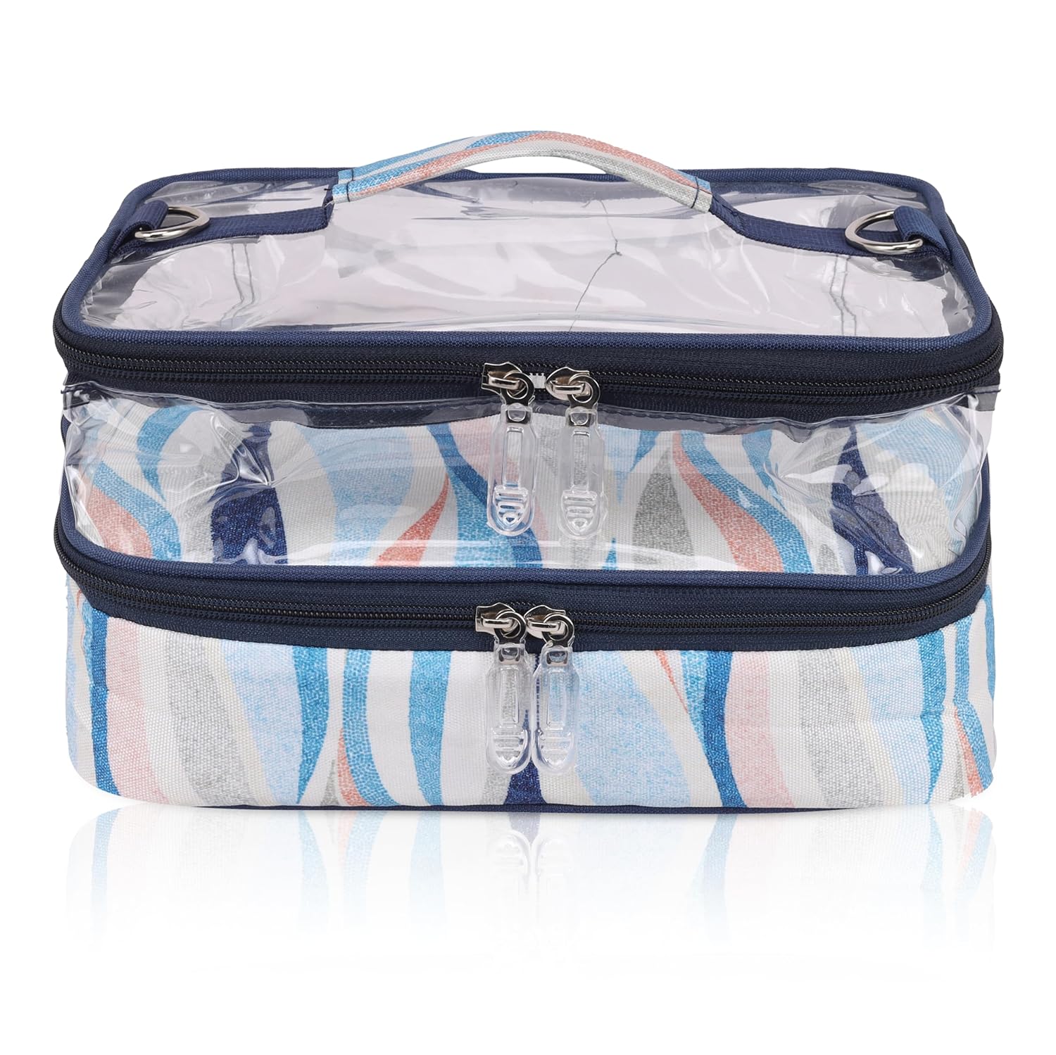 Echo Boomers Stripes Printed Large Double-Decker Insulated Lunch Bag with Multi-Zipper Pockets