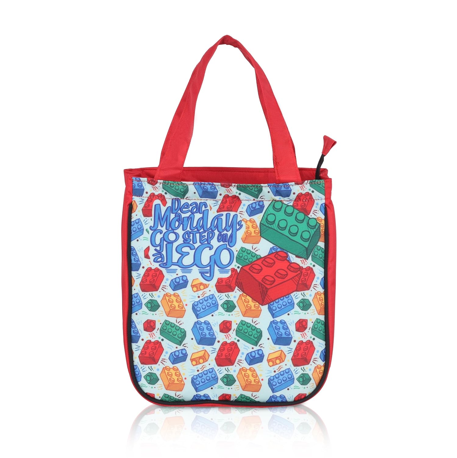 Echo Boomers Red Lego Printed Lunch Bag- Insulated, Spacious & Stylish for School, Work, or Outings