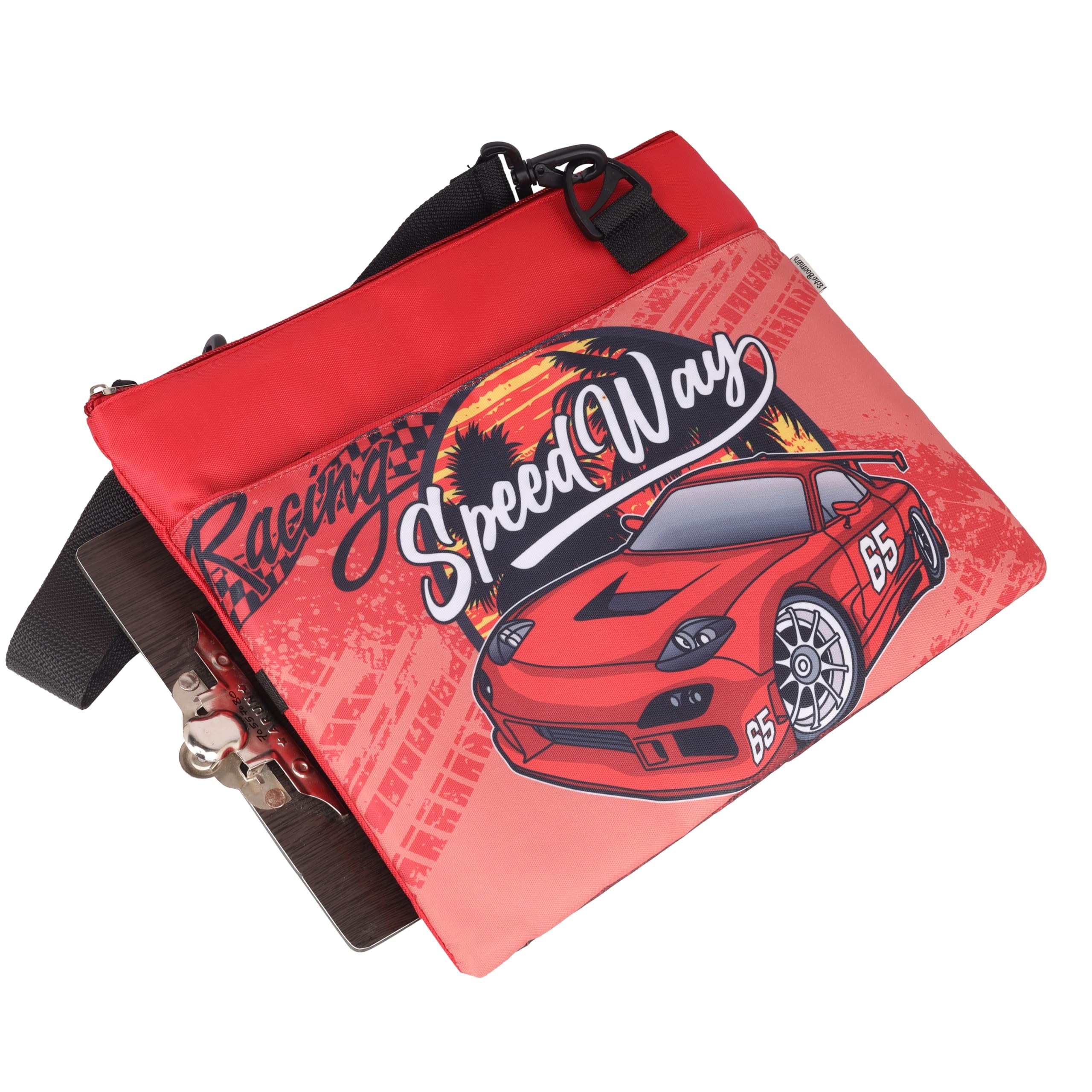 Echo Boomers Racing Car Themed Design Exam & Activity Sling Bag | 3 Compartments | Cushioned & Detachable Strap | Ideal for Outdoor Travel