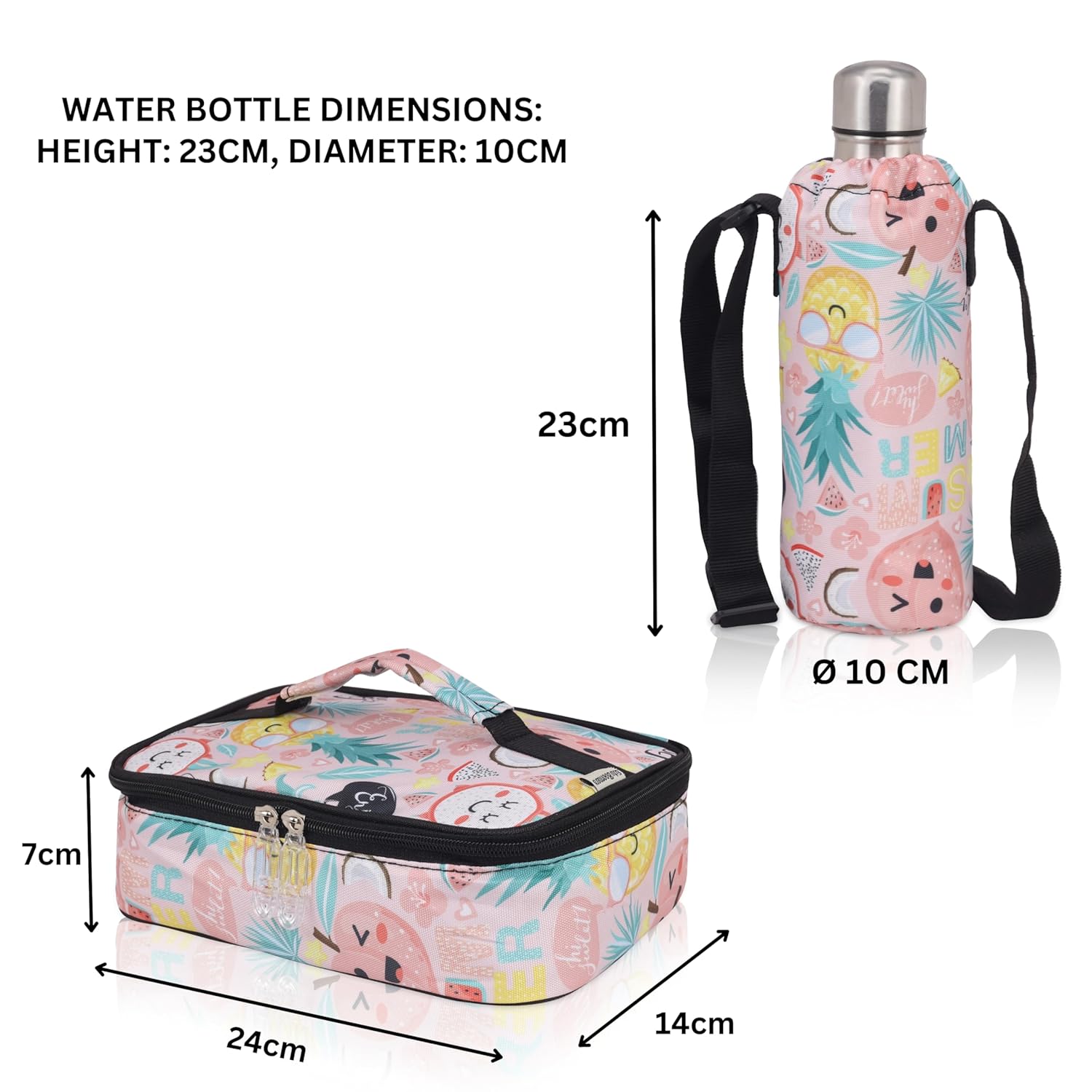 Echo Boomers Emoji Design Small Insulated Lunch Bag with Mesh Compartment & Water Bottle - Pink