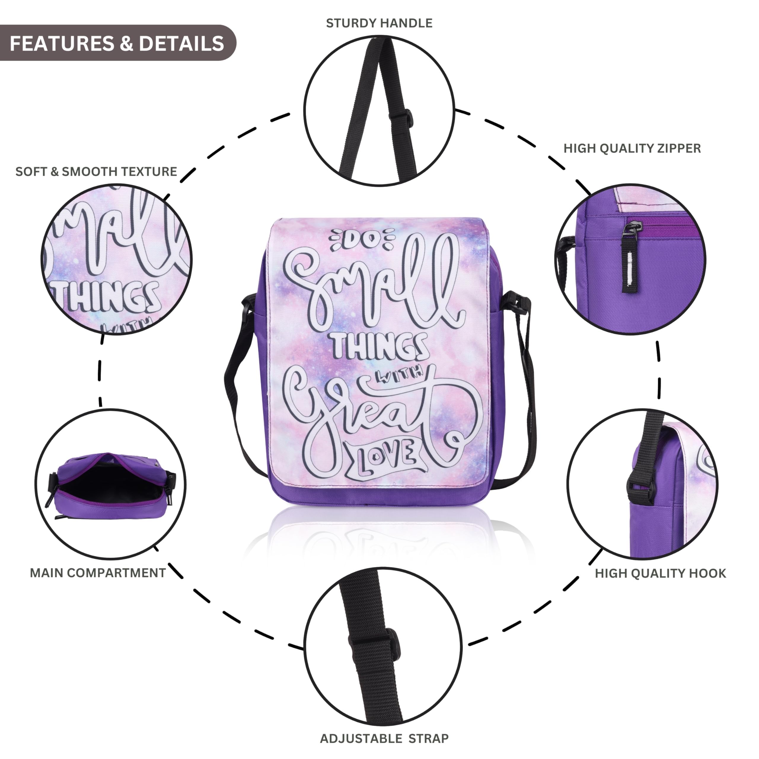 Echo Boomers Text Printed Multi-Functional Messenger Sling Bag | Versatile Everyday Bag | Adjustable Shoulder Strap | Water-Resistant | Anti-Theft Design | Compact & Lightweight