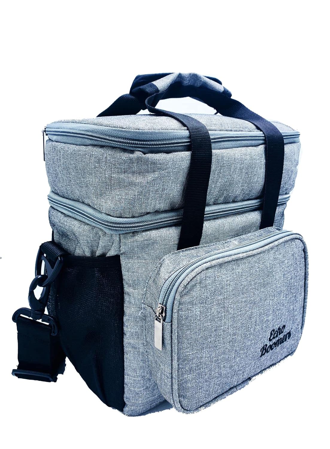 Echo Boomers Grey Colour Solid Textured Large Insulated Tiffin Lunch Double Bag with Multi Zipper Pockets