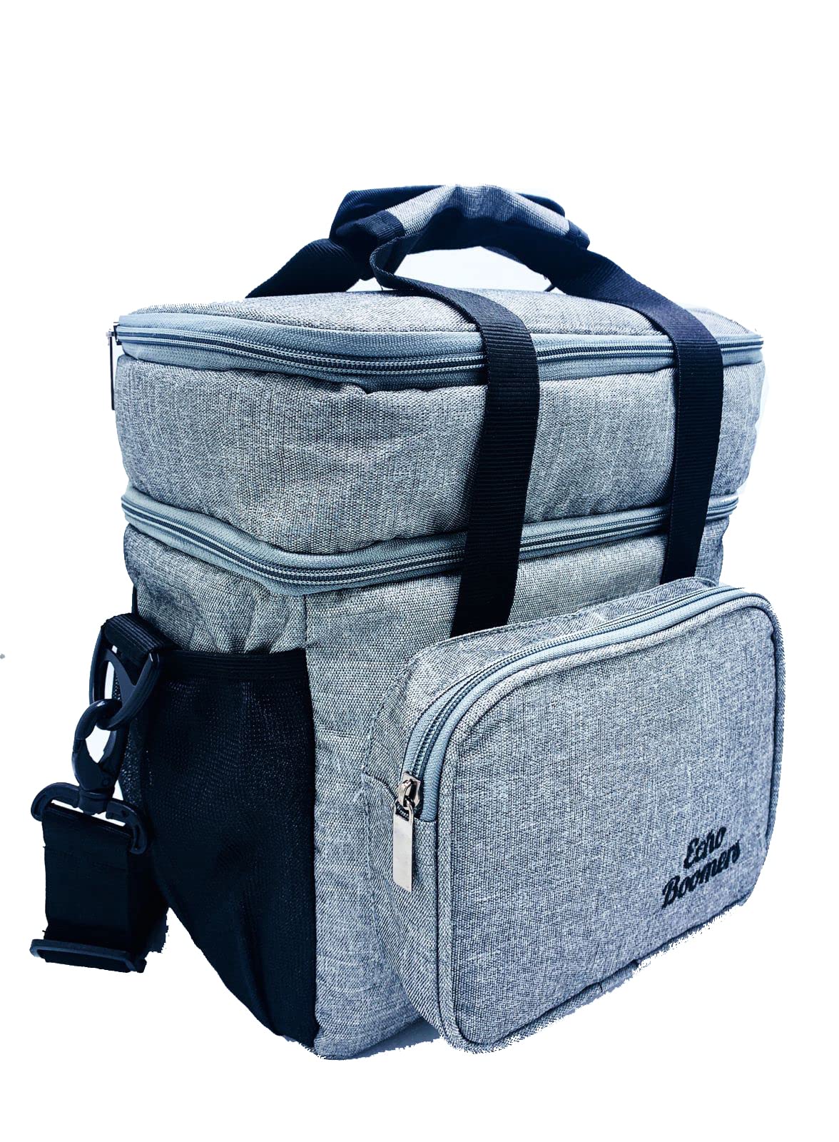 Echo Boomers Grey Colour Solid Textured Large Insulated Tiffin Lunch Double Bag with Multi Zipper Pockets Lunch Double for Men, Women and Teens,Tiffin Bag for Work,Office |