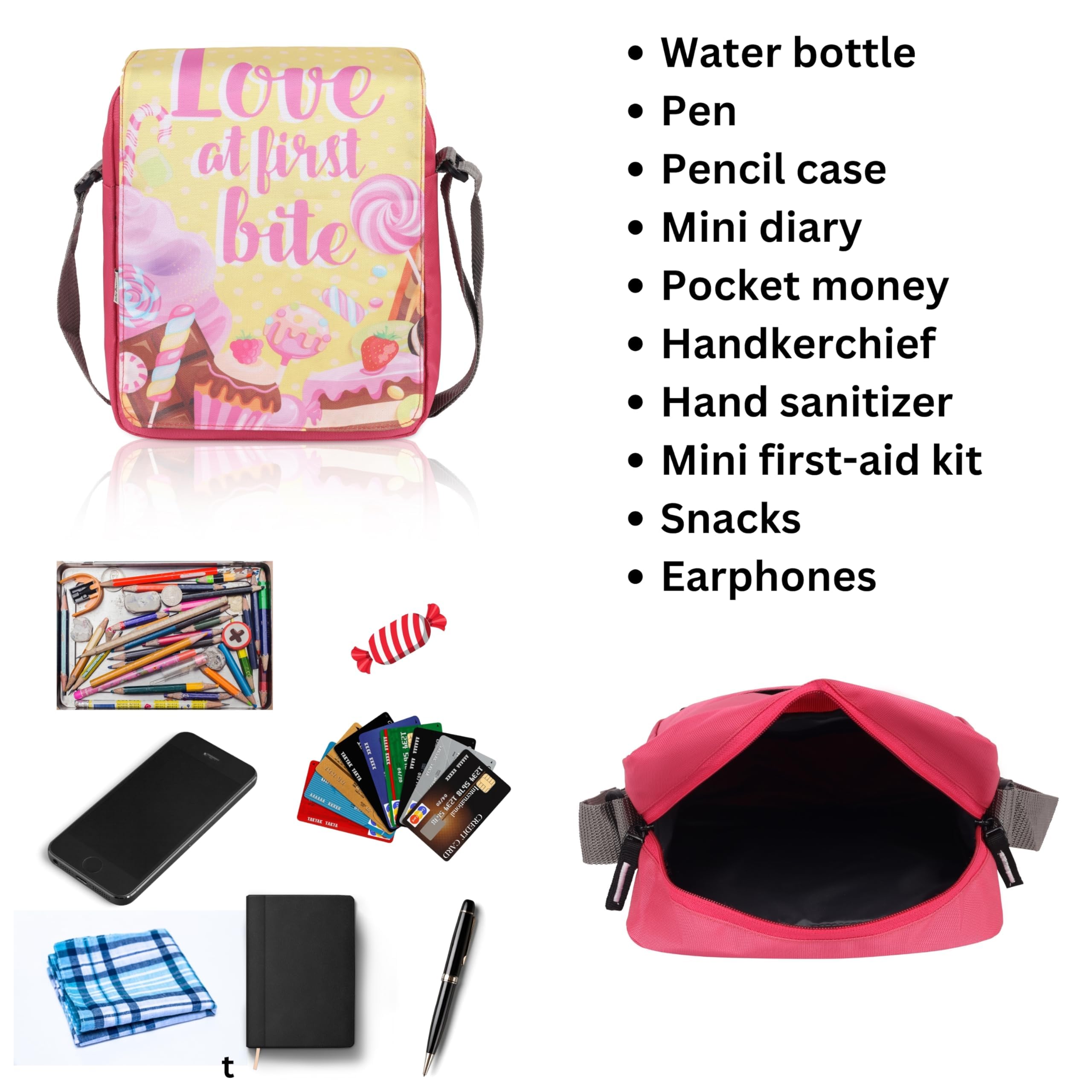 Echo Boomers Desserts Food Printed Multi-Functional Messenger Sling Bag | Versatile Everyday Bag | Adjustable Shoulder Strap | Water-Resistant | Anti-Theft Design | Compact & Lightweight