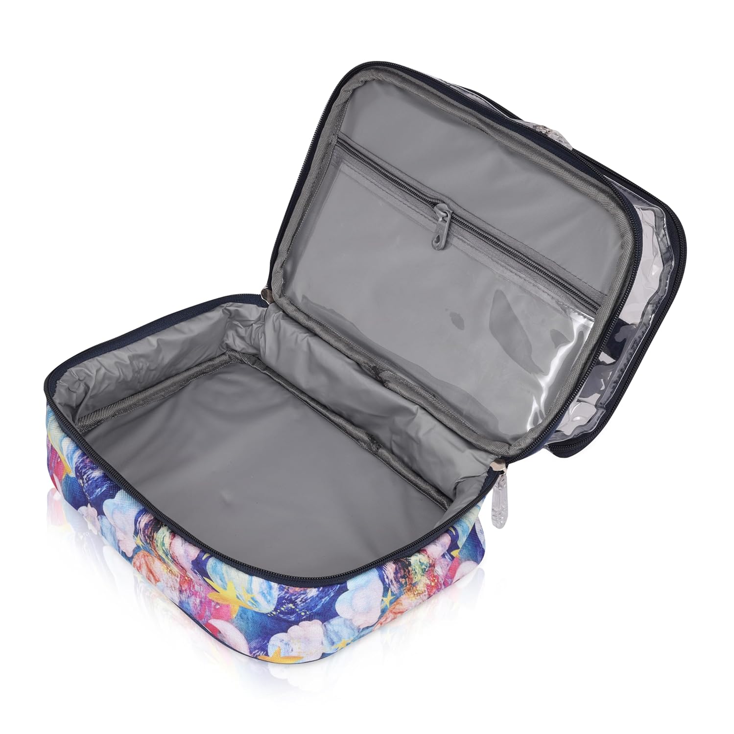 Echo Boomers Clouds Print Large Double-Decker Insulated Lunch Bag with Multi-Zipper Pockets