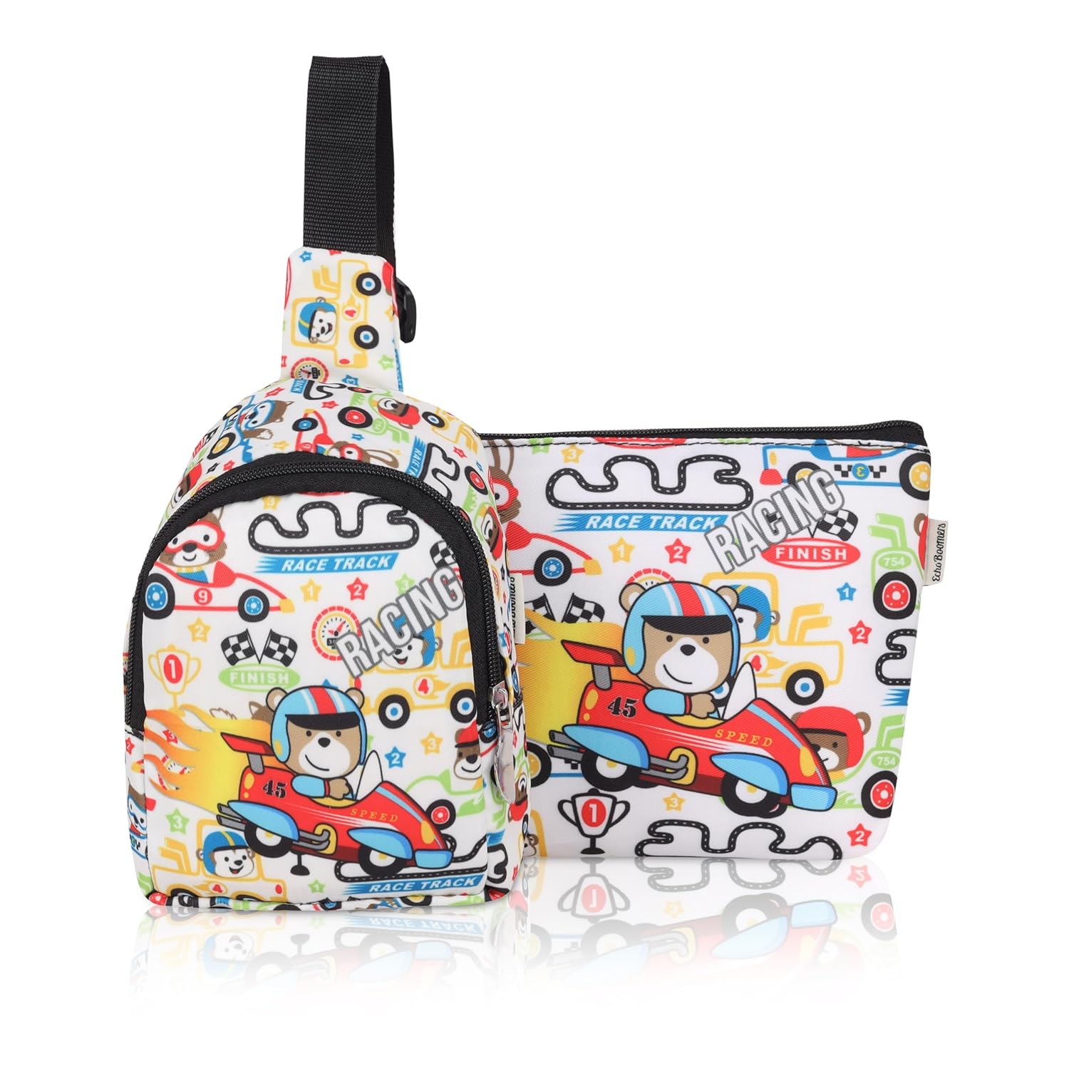 Echo Boomers Cars Race Design Printed Crossbody Sling Bag | Adjustable Backpack, Waterproof, Anti-Theft, Lightweight, Travel & Outdoor Adventure Gear