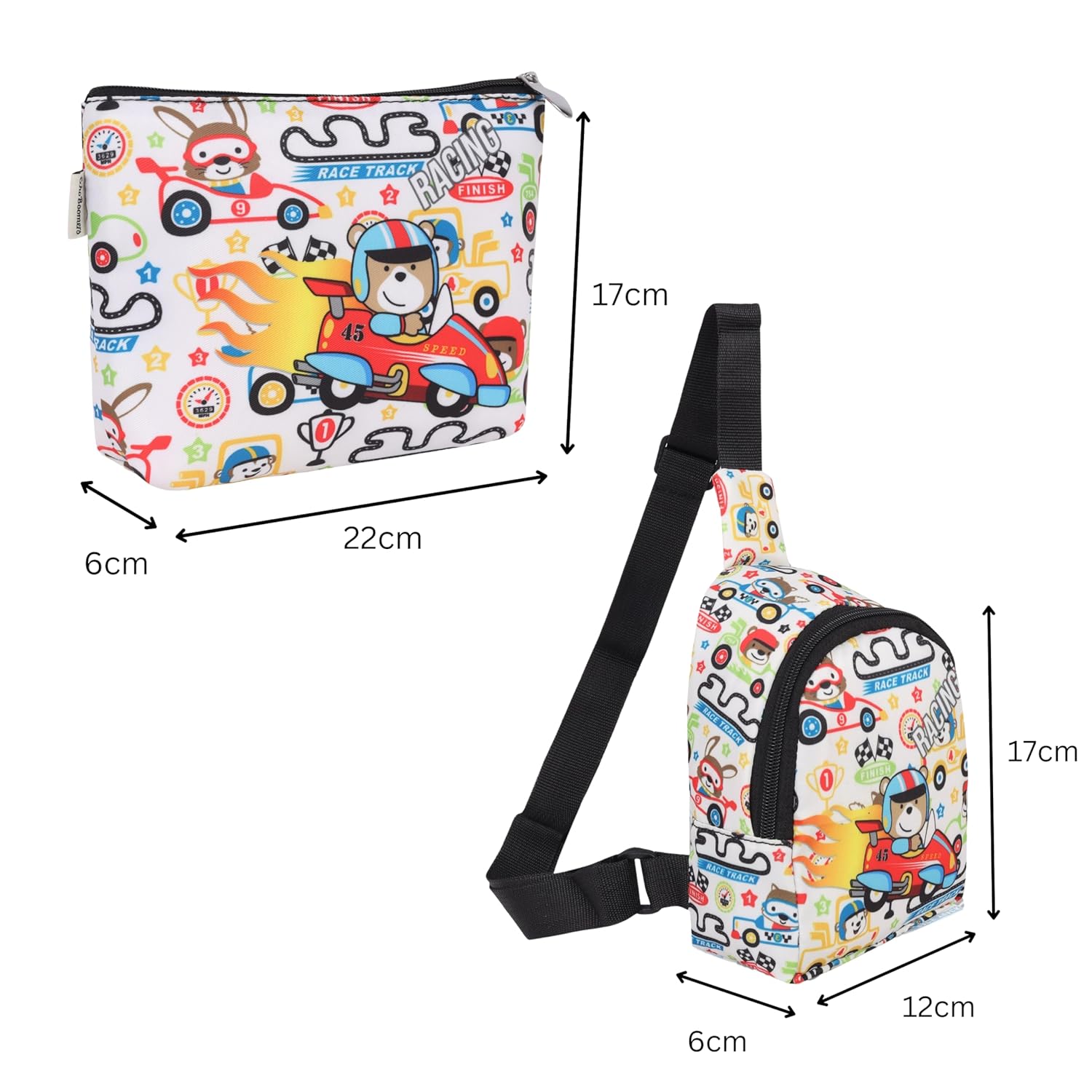 Echo Boomers Cars Race Design Printed Crossbody Sling Bag | Adjustable Backpack, Waterproof, Anti-Theft, Lightweight, Travel & Outdoor Adventure Gear