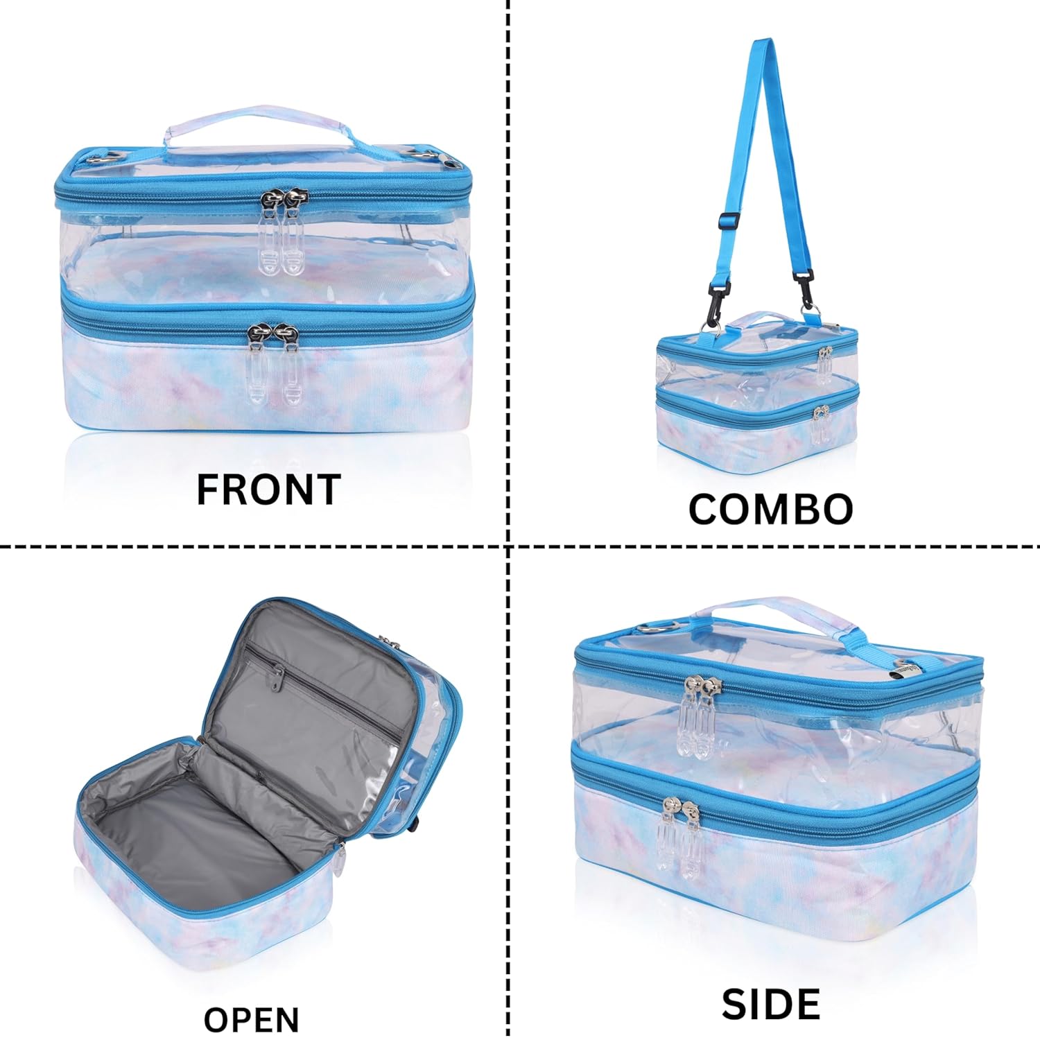 Echo Boomers Solid Small Double-Decker Insulated Lunch Bag with Multi-Zipper Pockets - Sky Blue