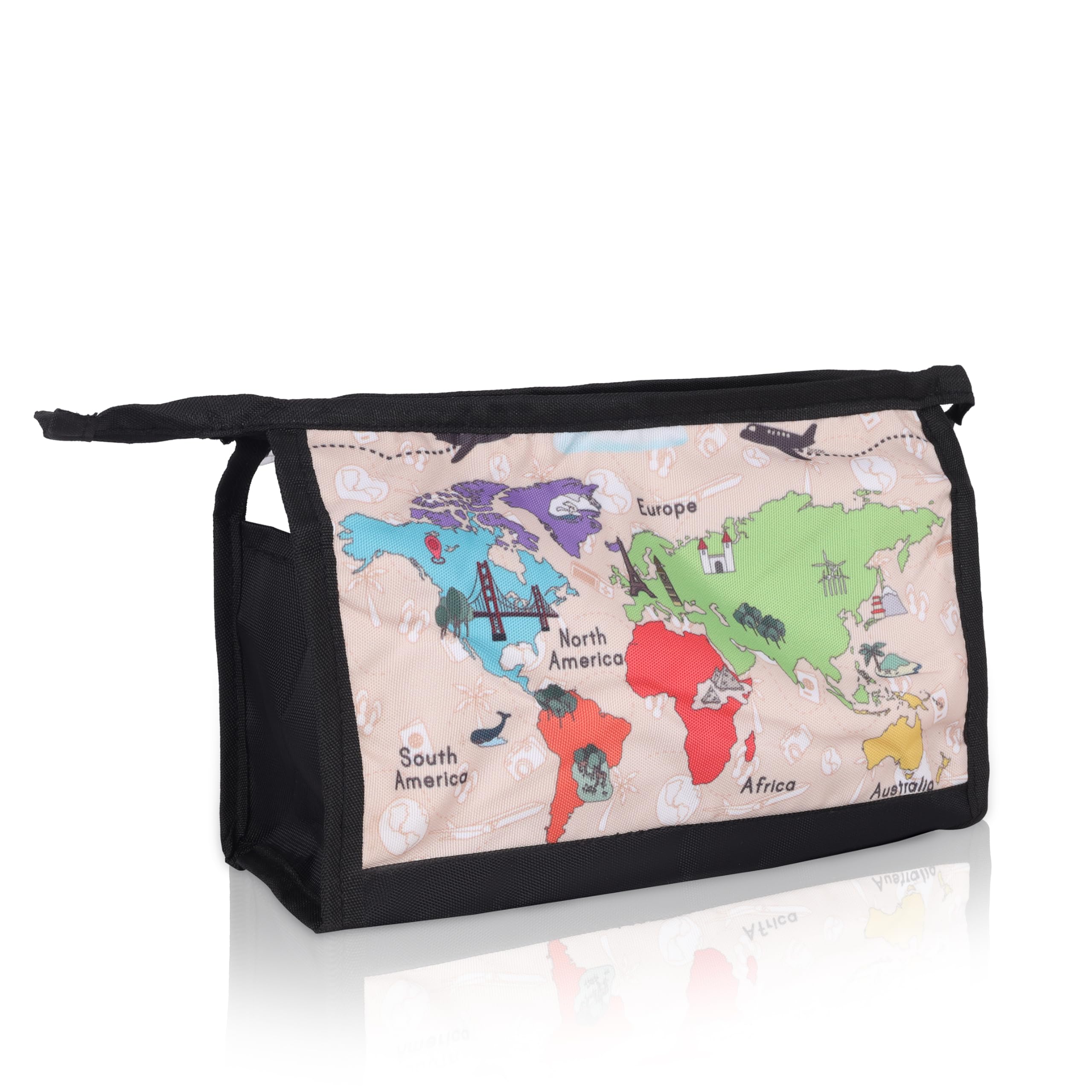 Echo Boomers Wanderlust 4-Piece Travel Organizer Set | Travel accessories - Red and Sky Blue Packing Cubes with Global Travel Print