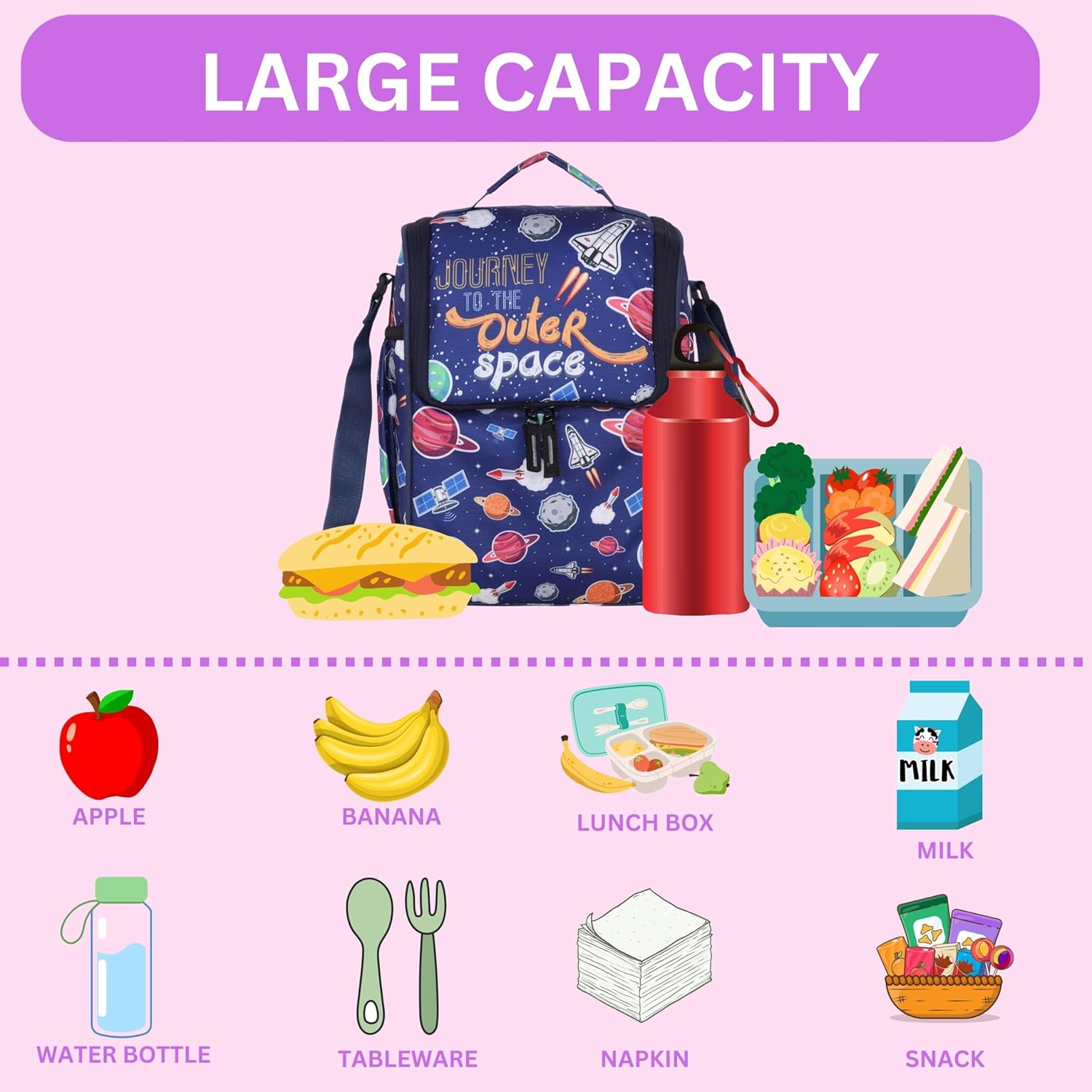 Echo Boomers Kids Lunch Bag with Round Table Mat Combo | Multi Print | Fun School Lunch Set for Boys & Girls