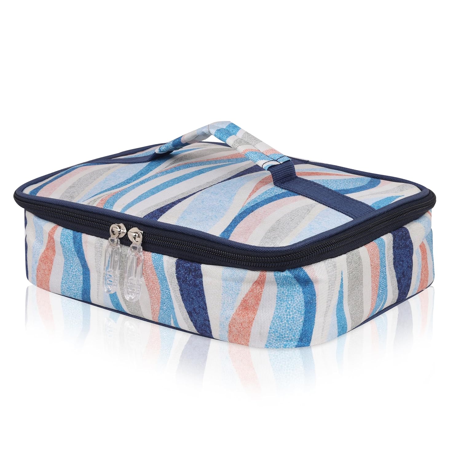 Echo Boomers Stripes Theme Printed Large Insulated Lunch Bag with Mesh Compartment & Water Bottle Combo - Sky Blue