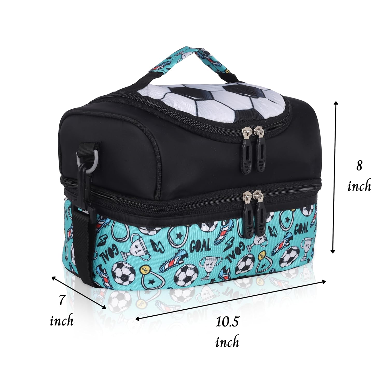 Echo Boomers Black Ball Printed Double Layer Insulated Tiffin Lunch Bag with Detachable Strap