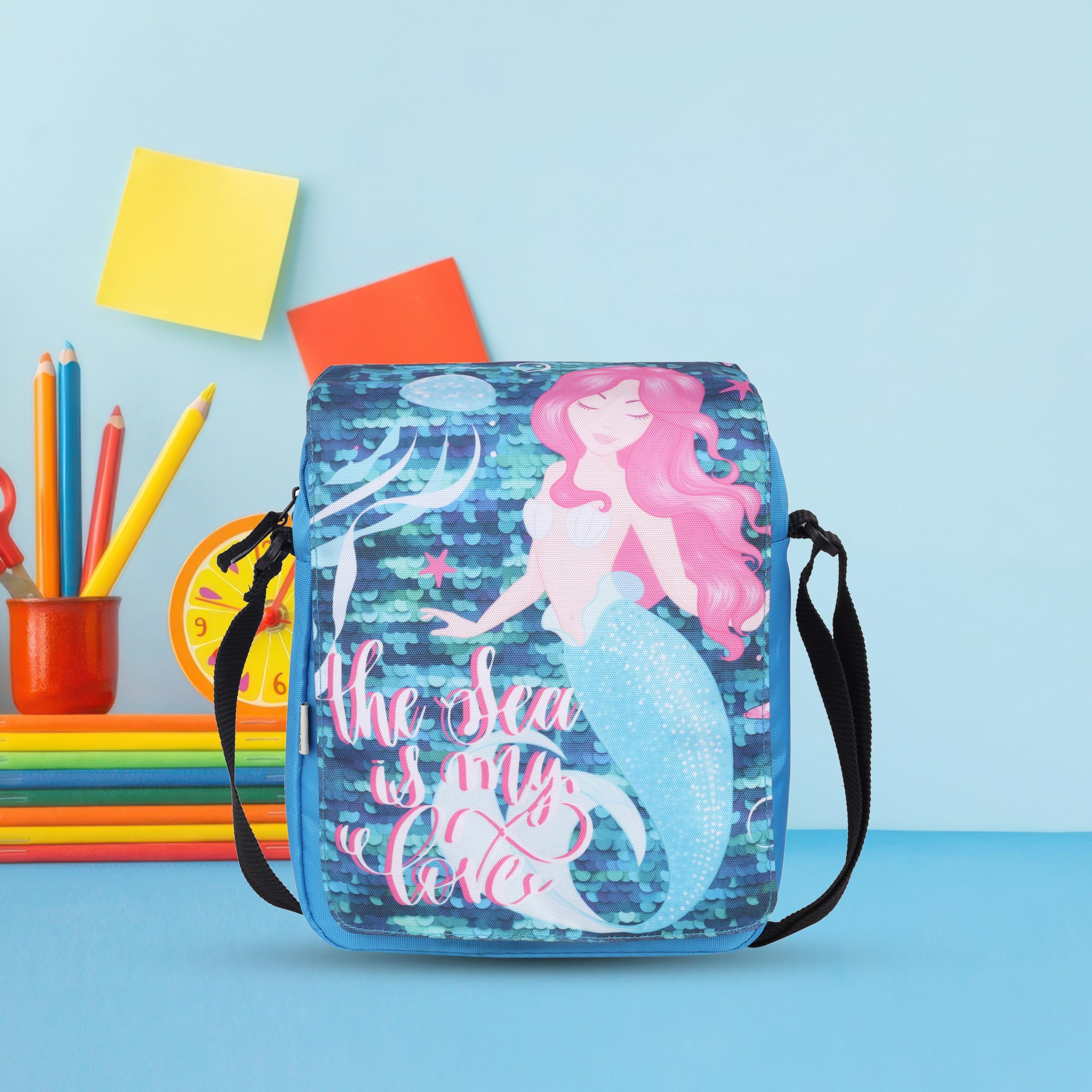 Echo Boomers Mermaid Printed Multi-Functional Messenger Sling Bag | Versatile Everyday Bag | Adjustable Shoulder Strap | Water-Resistant | Anti-Theft Design | Compact & Lightweight