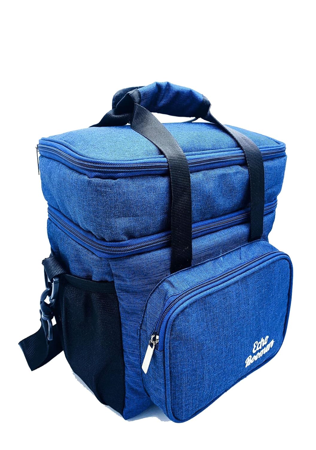 Echo Boomers Blue Colour Solid Textured Large Insulated Tiffin Lunch Double Bag with Multi Zipper Pockets